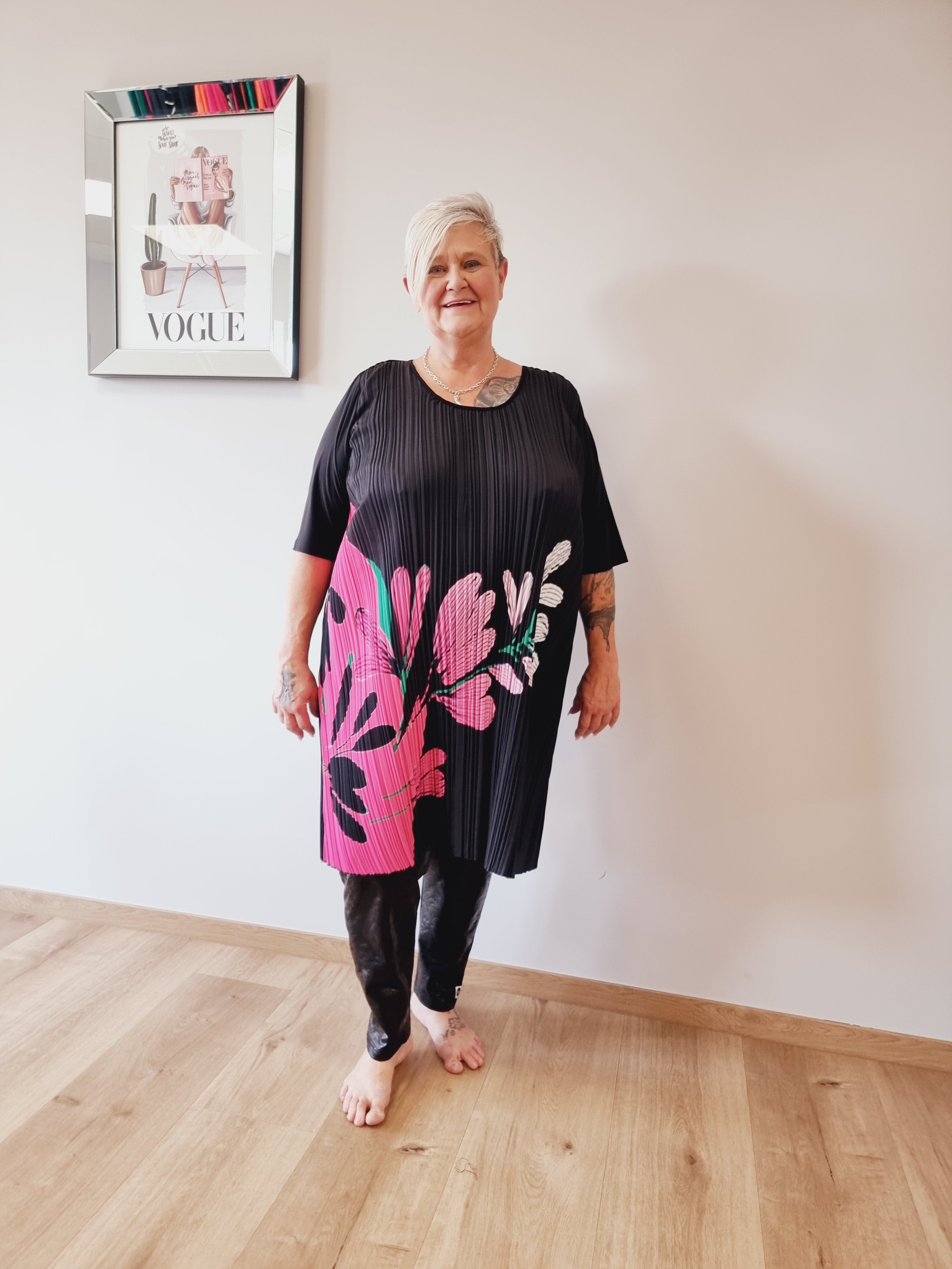 CN-G Plissee Kleid in Schwarz Pink bis Gr 56/58