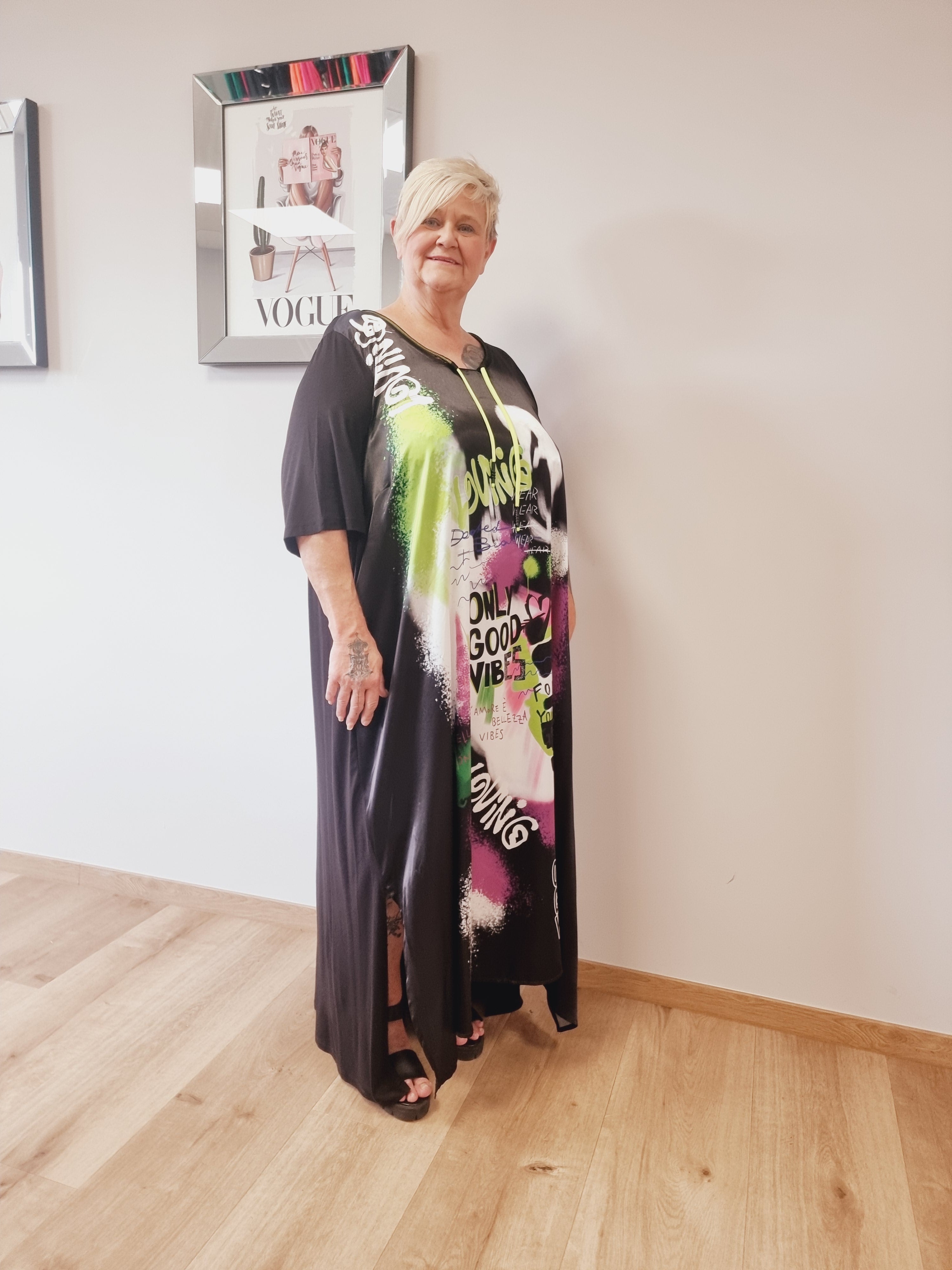 Kleid "Melanie" von CN-G Schwarz Apfelgrün 1572 Größe 38/40 - 62/64 