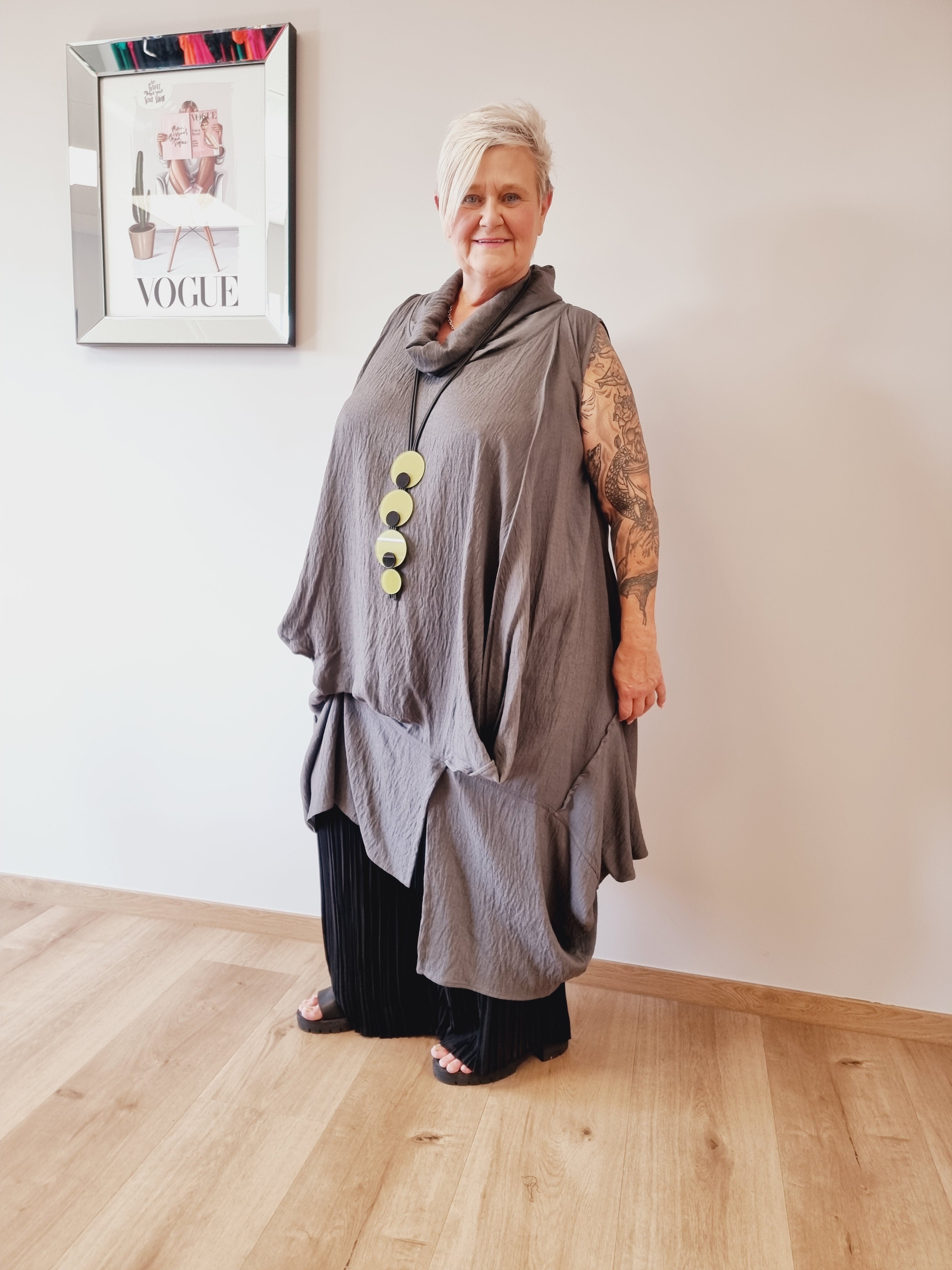 Longtunika Kleid Mädchenglück in 4 Farben und bis Größe 58/60 mit Fallkragen 