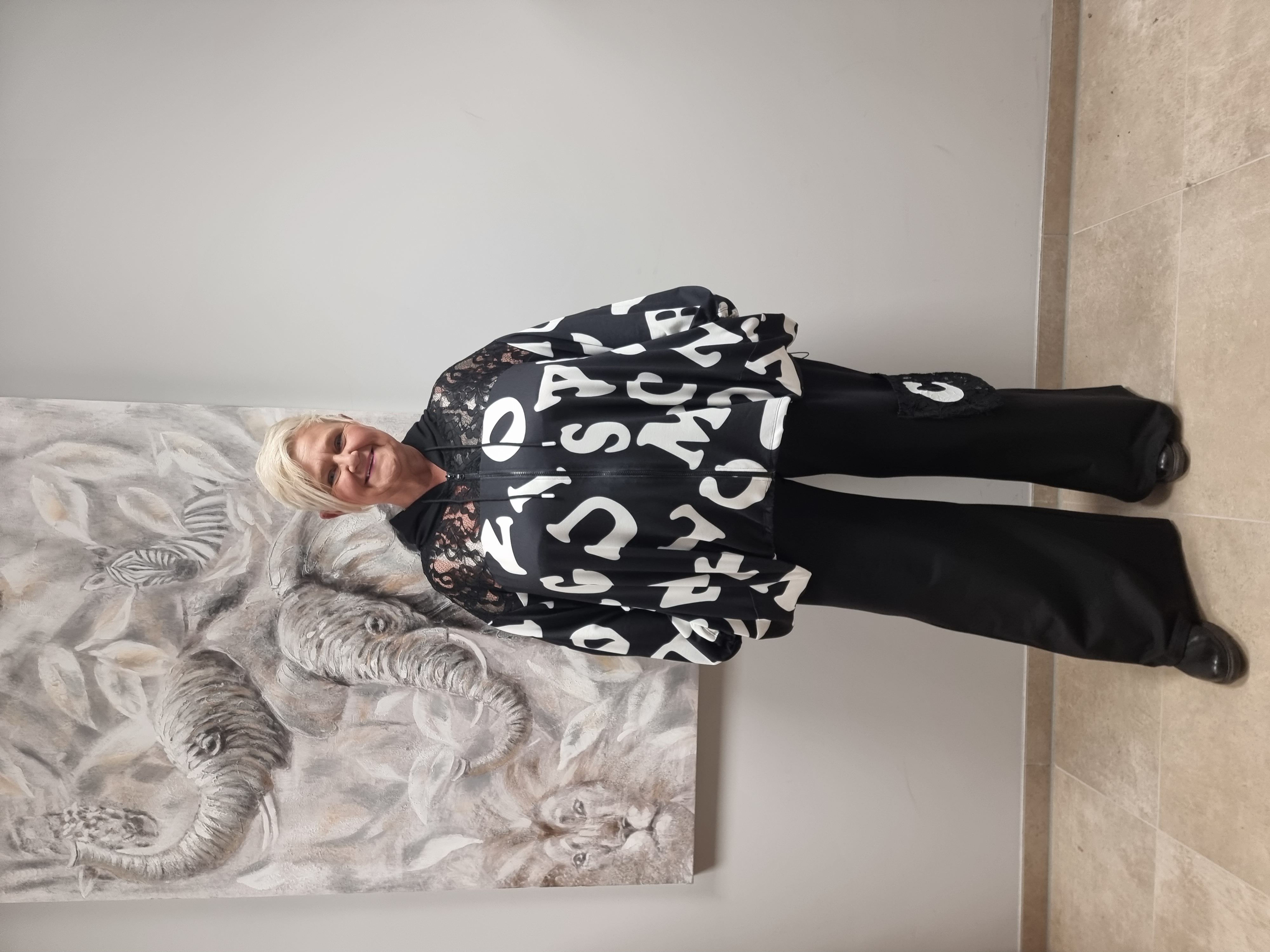 Zweiteiler mit Kapuzen Jacke und Hose in Schwarz Weiss Einheitsgröße bis Gr 62