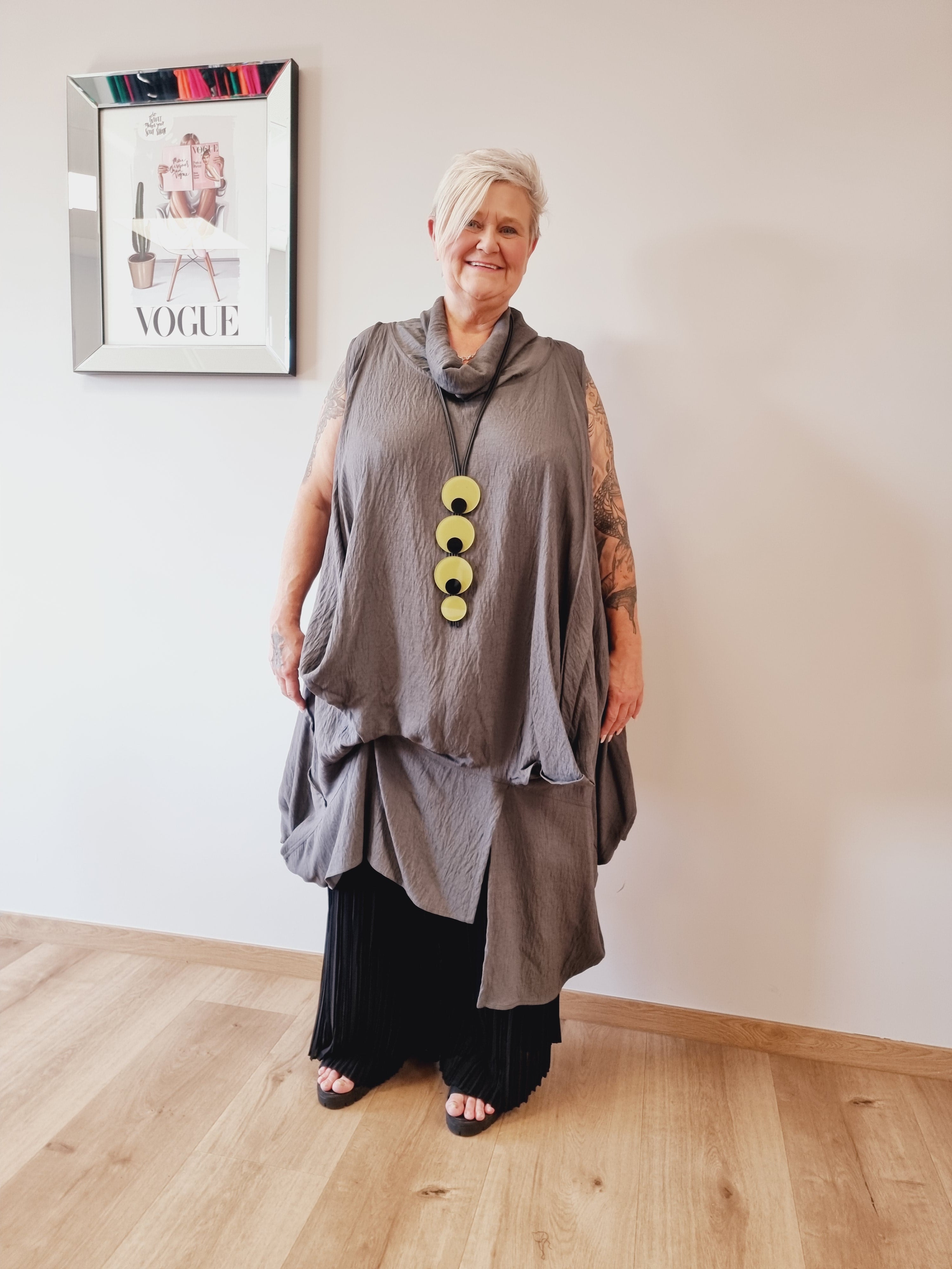 Longtunika Kleid Mädchenglück in 4 Farben und bis Größe 58/60 mit Fallkragen 