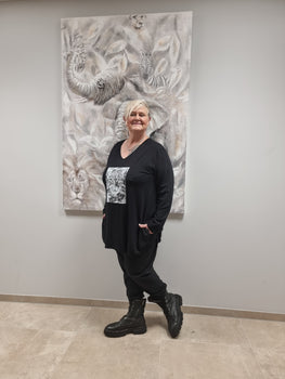 Tunika von CN-G aus Jersey mit Katze Motiv in 3 Größen bis Gr 60