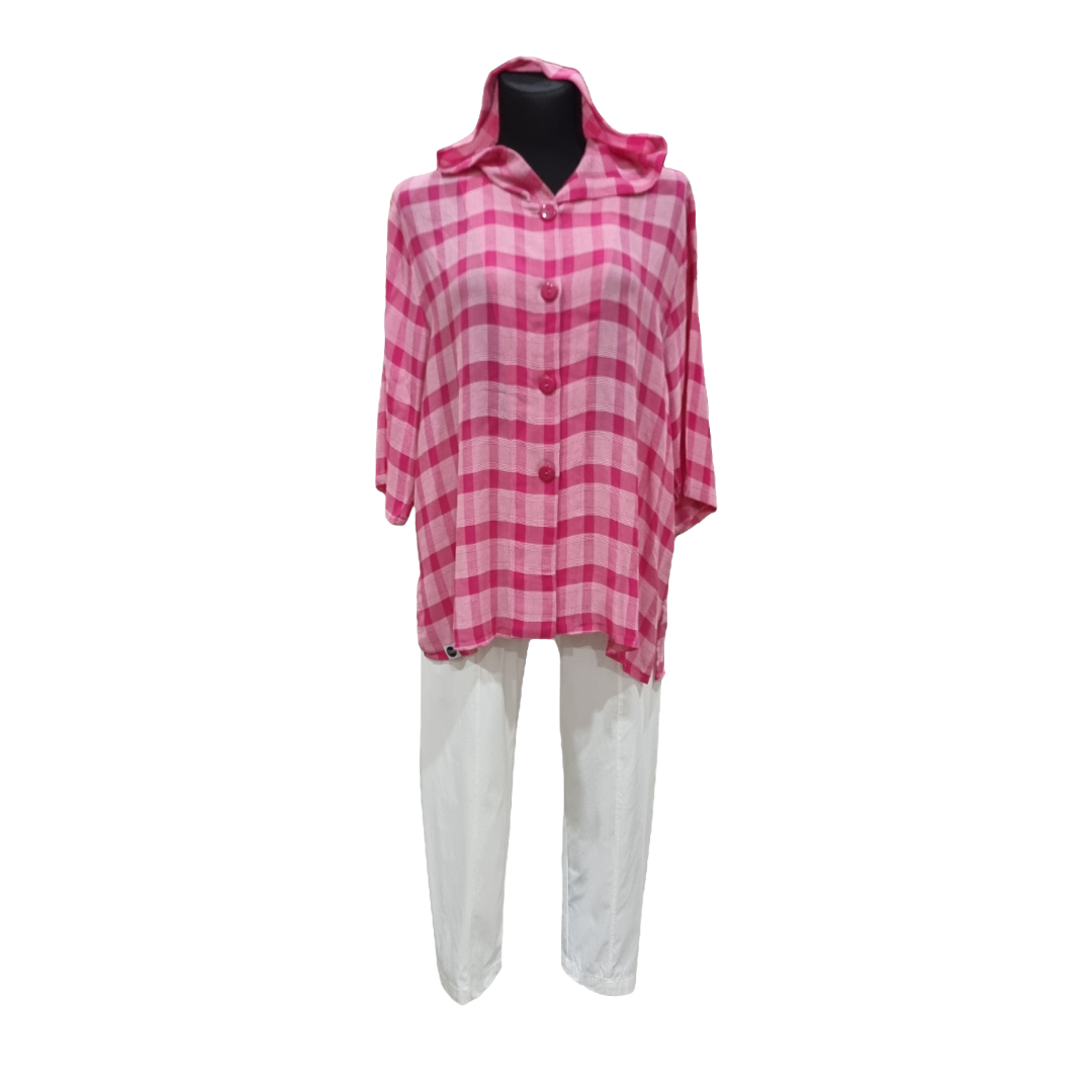 Bluse/ Jacke mit Kapuze in Blau und Pink  in Karomuster