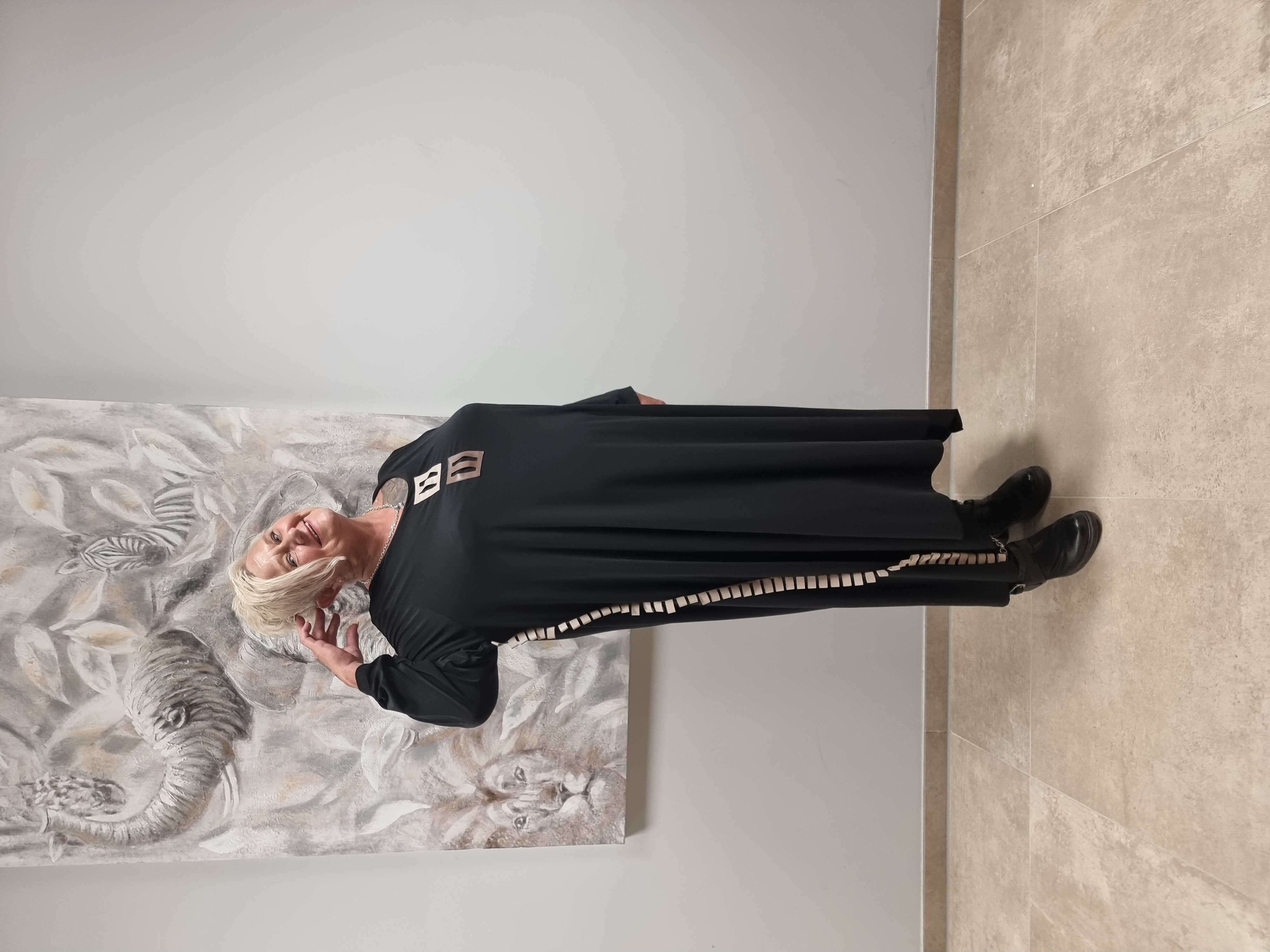 Kleid von CN-G in 4 Größen bis Größe 60/62 mit veganen Lederapplikationen in Brauntönen