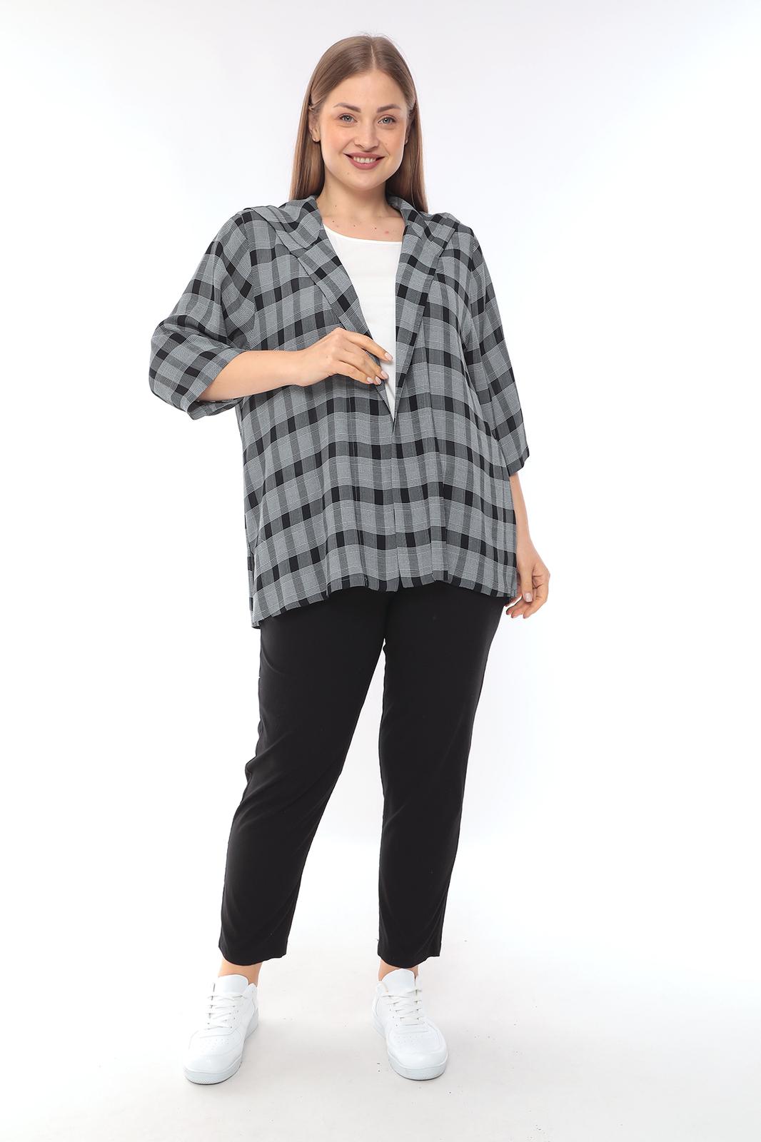 Bluse/ Jacke mit Kapuze in Blau und Pink  in Karomuster