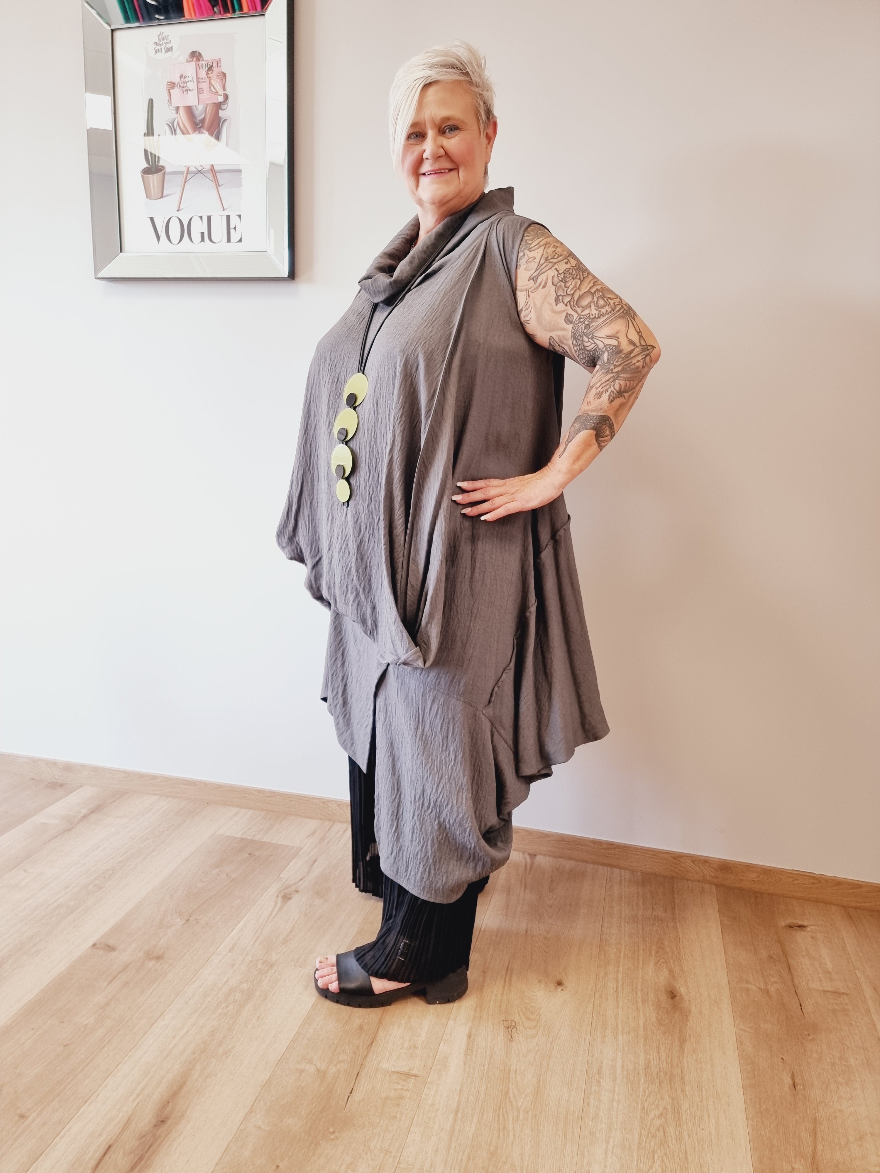 Longtunika Kleid Mädchenglück in 4 Farben und bis Größe 58/60 mit Fallkragen 