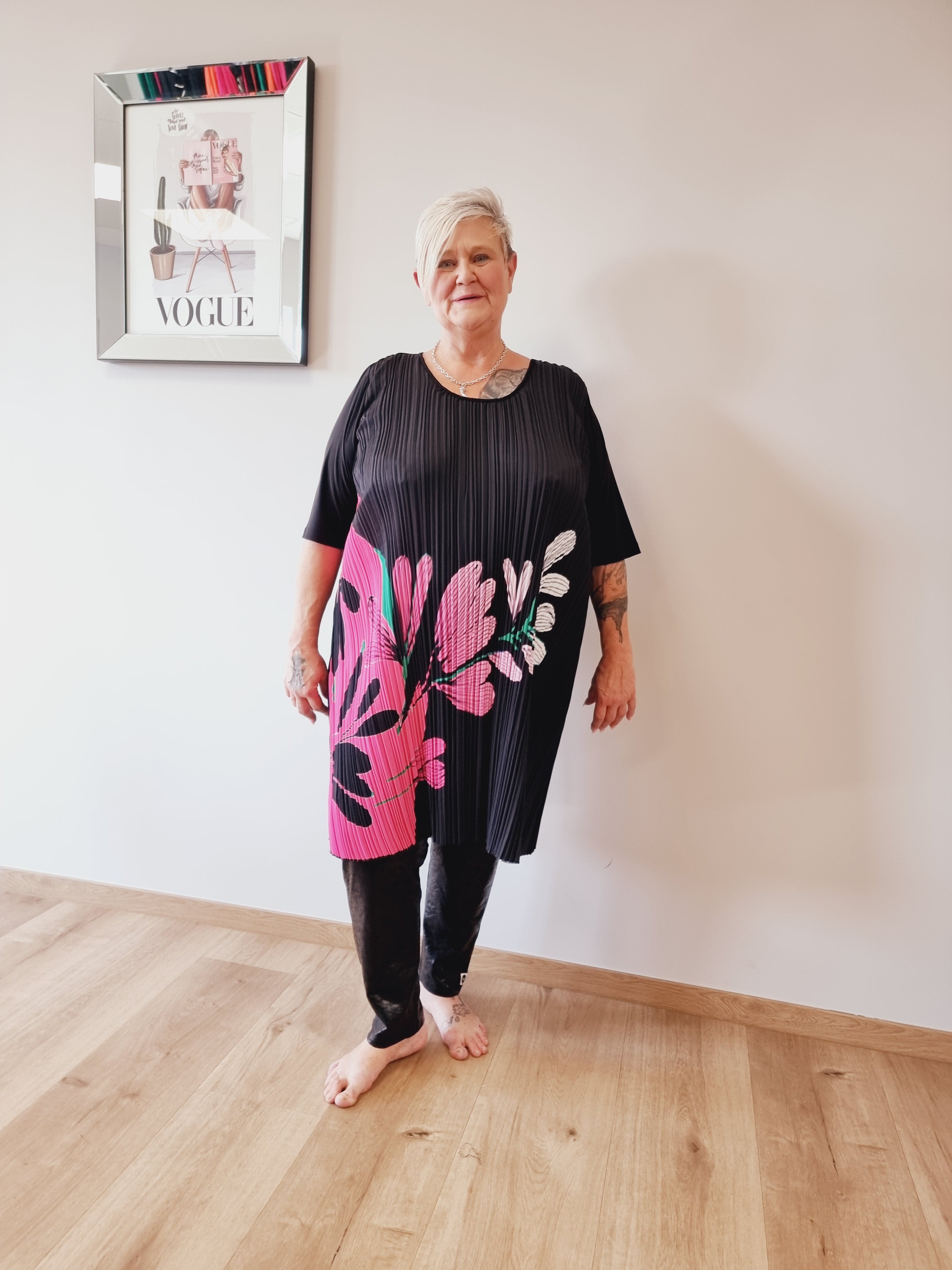 CN-G Plissee Kleid in Schwarz Pink bis Gr 56/58