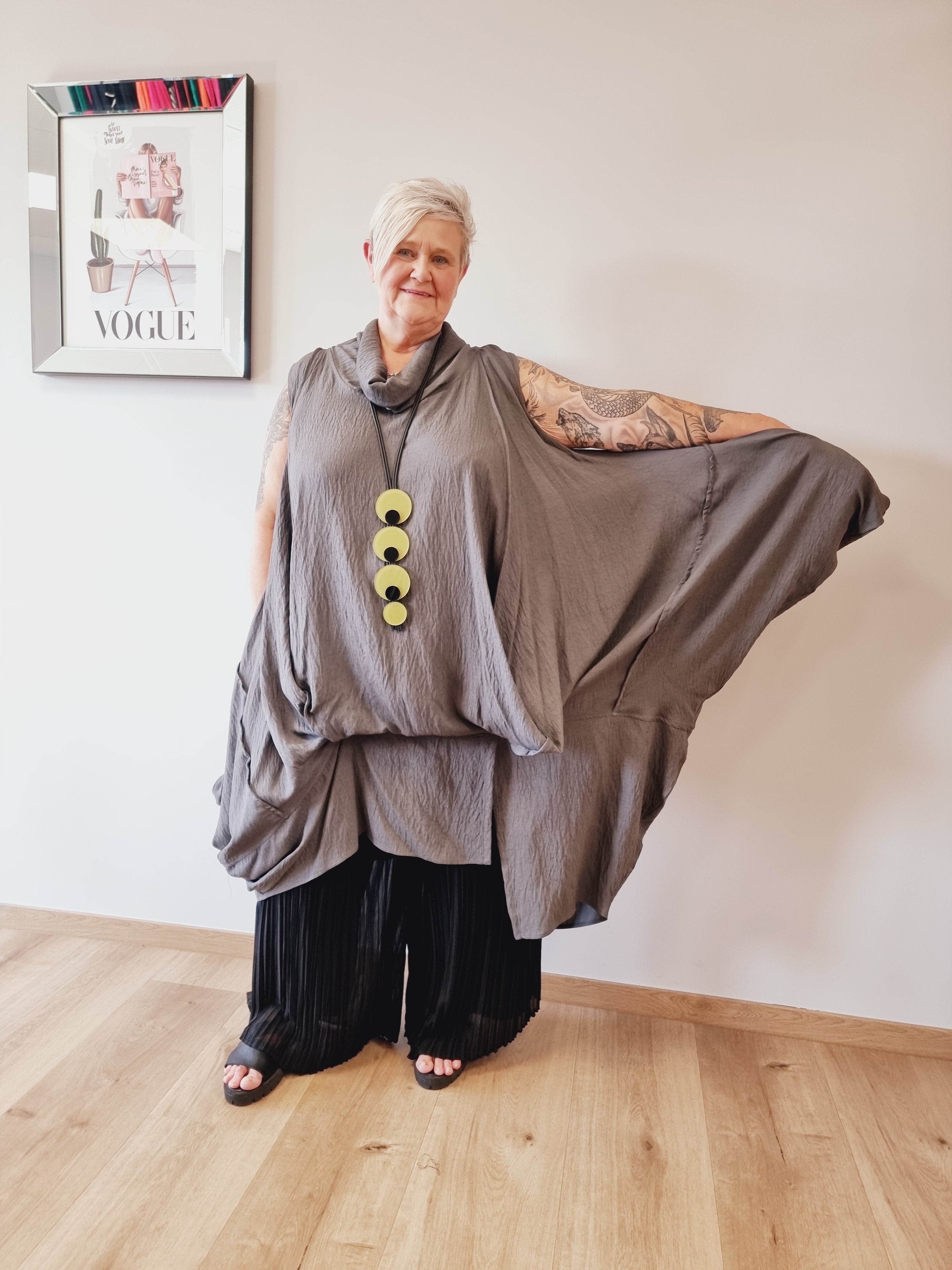 Longtunika Kleid Mädchenglück in 4 Farben und bis Größe 58/60 mit Fallkragen 