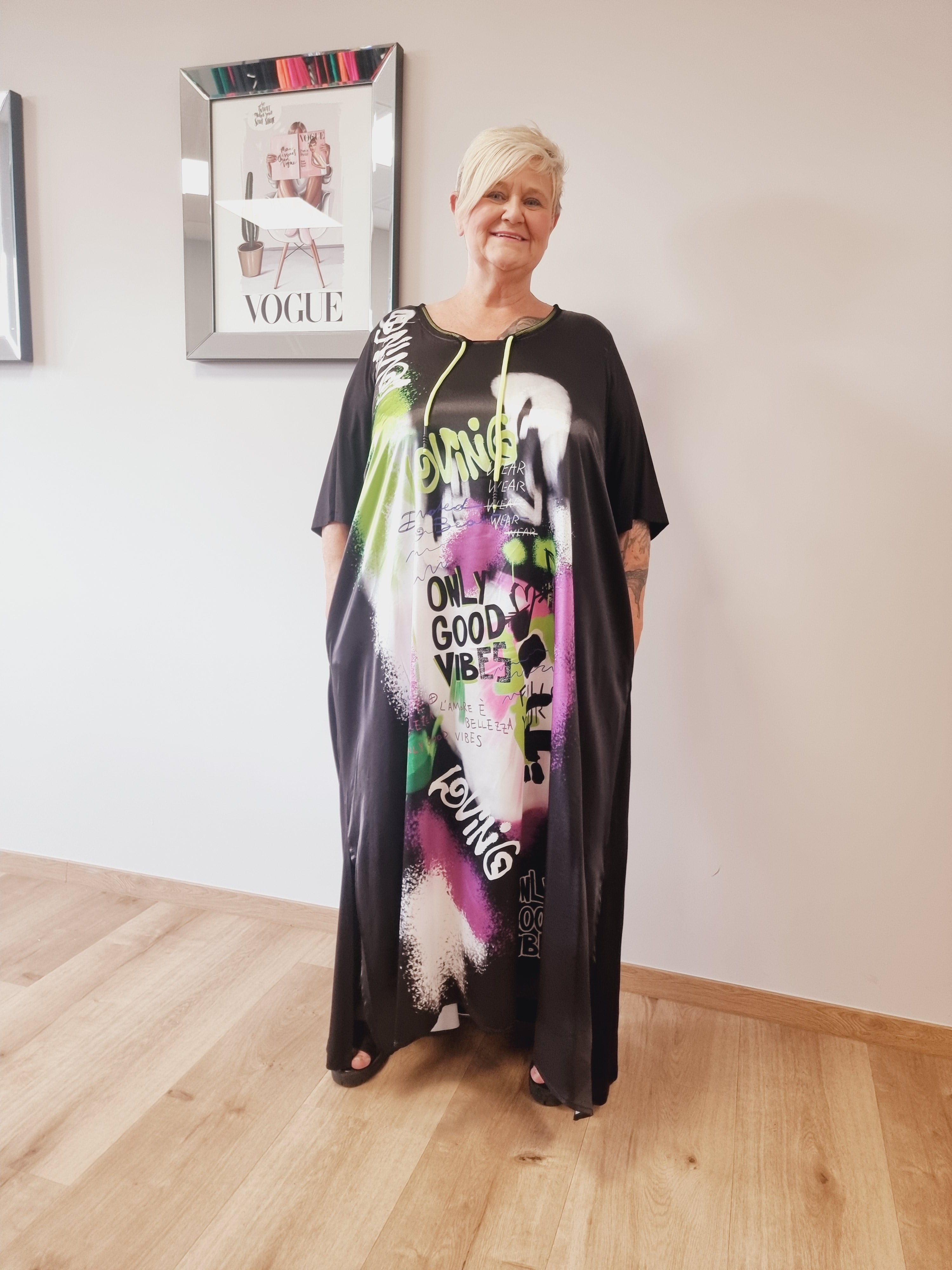 Kleid "Melanie" von CN-G Schwarz Apfelgrün 1572 Größe 38/40 - 62/64 