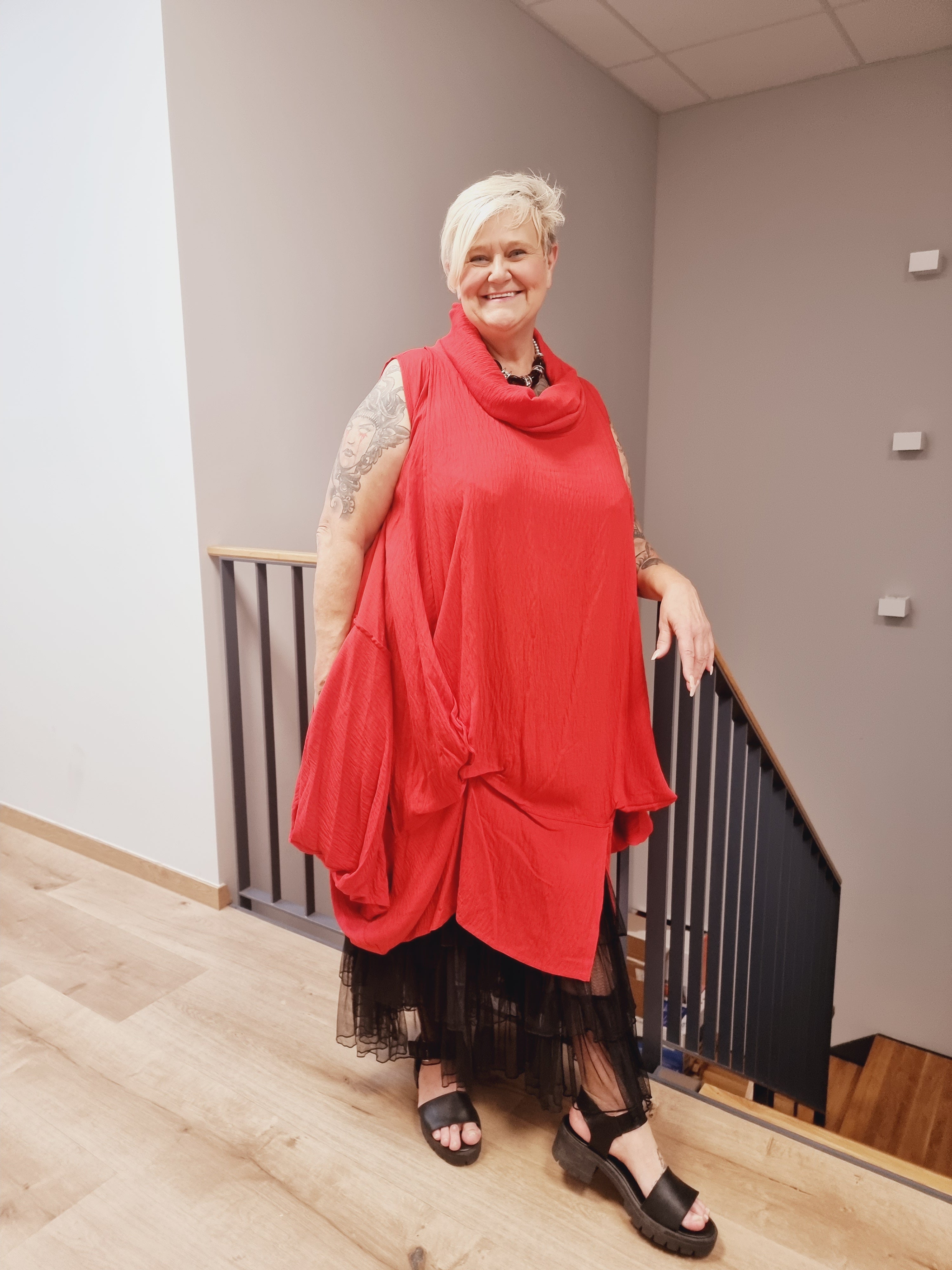 Longtunika Kleid Mädchenglück in 4 Farben und bis Größe 58/60 mit Fallkragen 