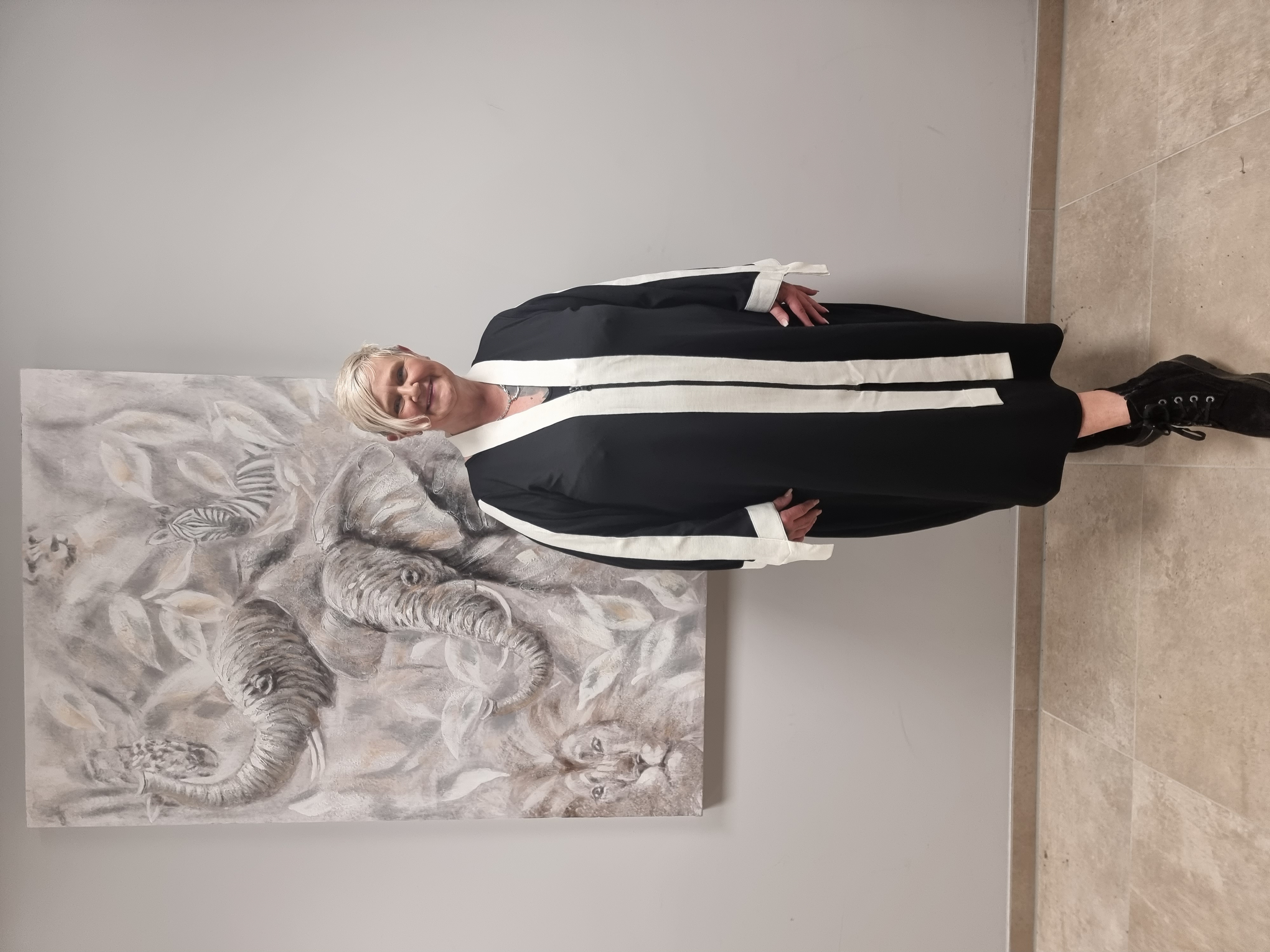 Kleid 2 Teiler CN-G mit separatem Schal Accessoire in 4 Größen bis Gr 58