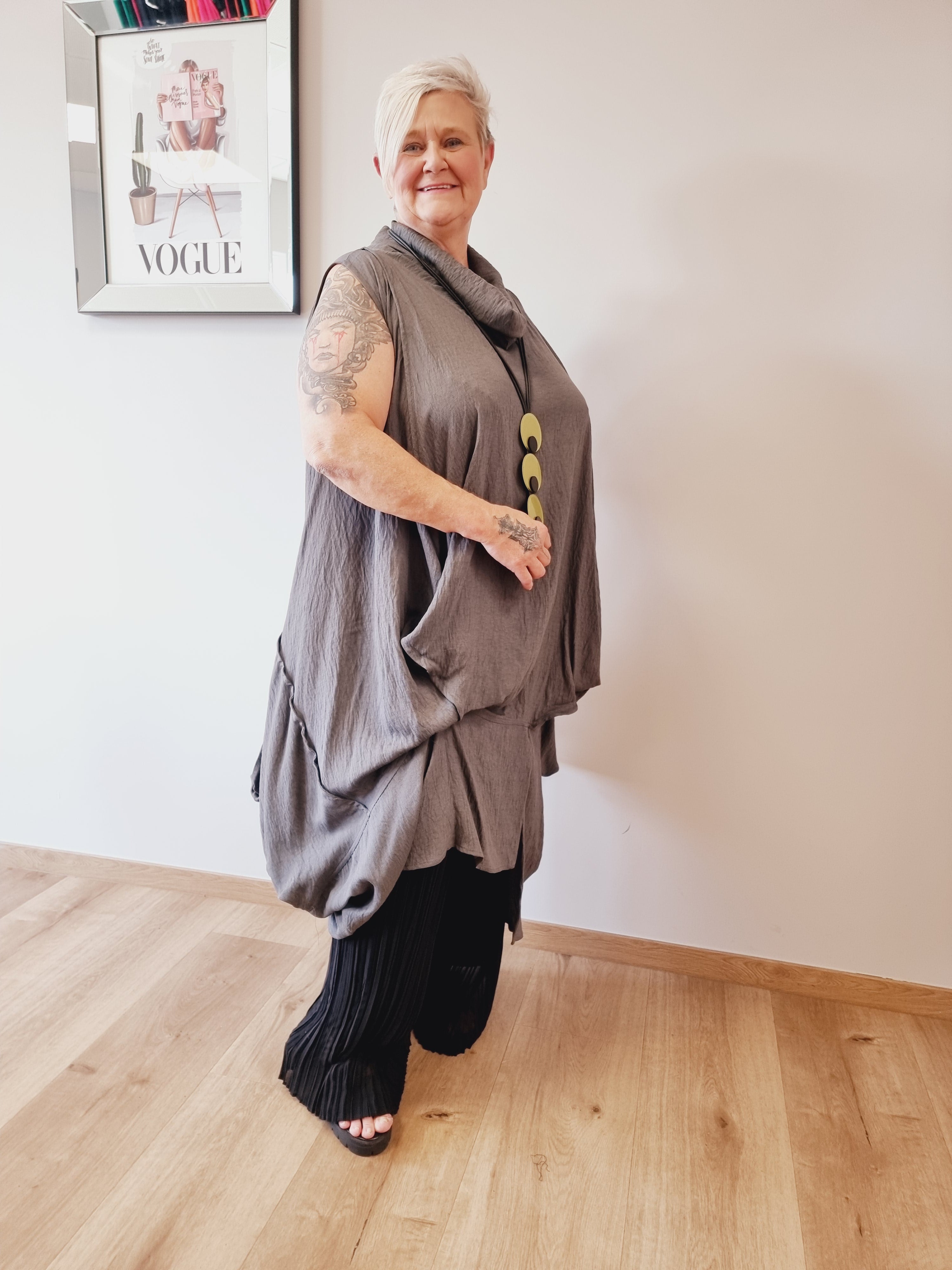 Longtunika Kleid Mädchenglück in 4 Farben und bis Größe 58/60 mit Fallkragen 