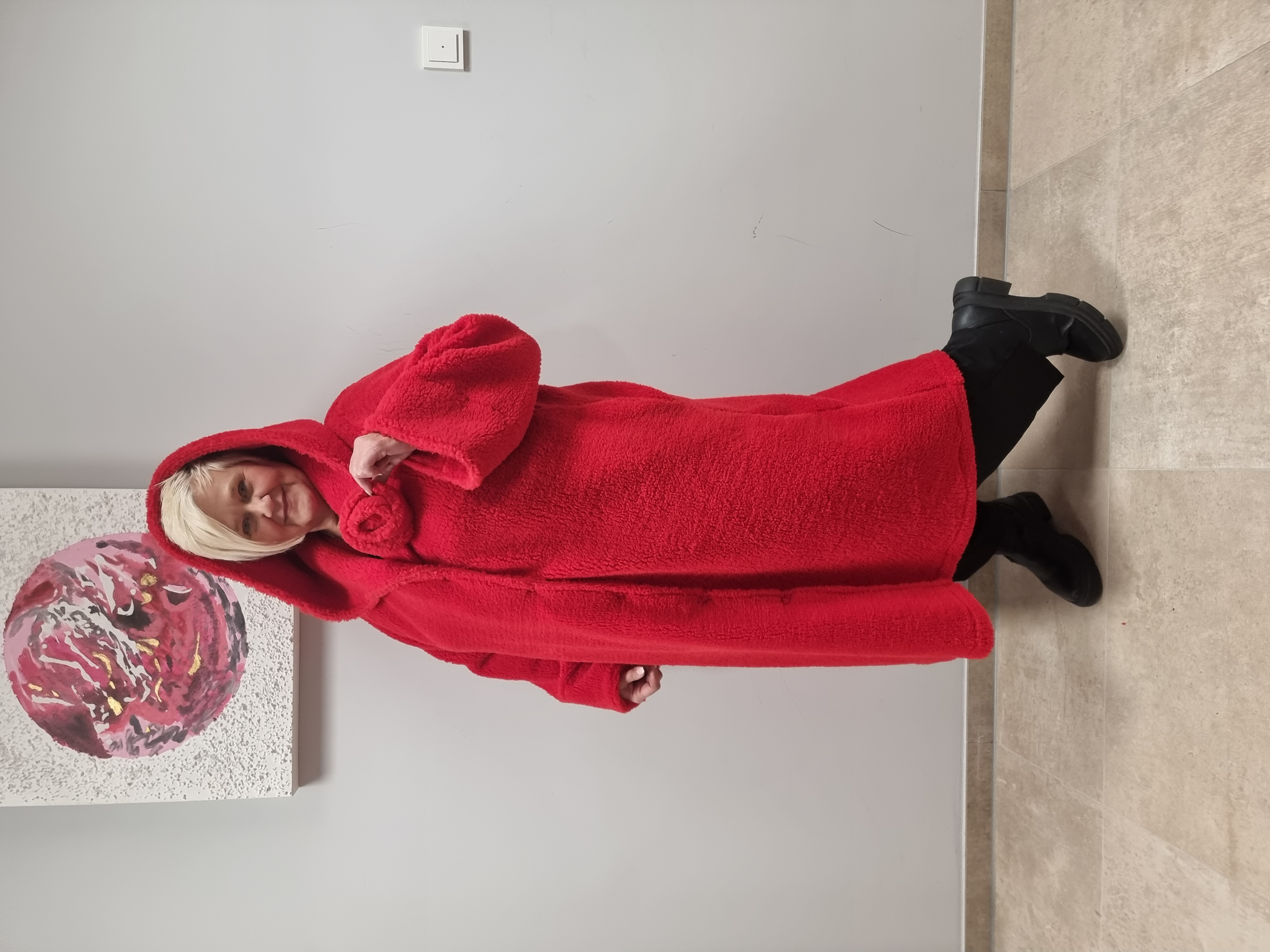 CN-G Teddy Mantel mit Kapuze in blau und rot 4 Größen bis Größe 62
