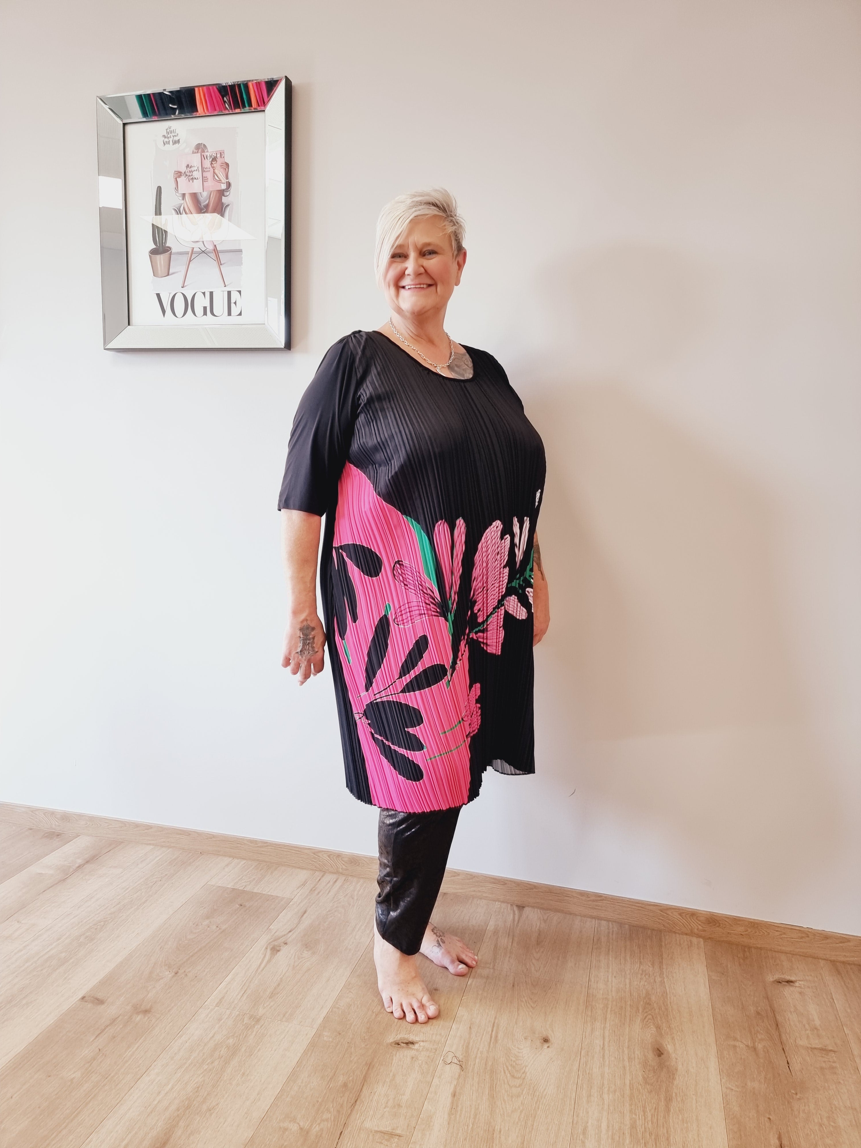 CN-G Plissee Kleid in Schwarz Pink bis Gr 56/58