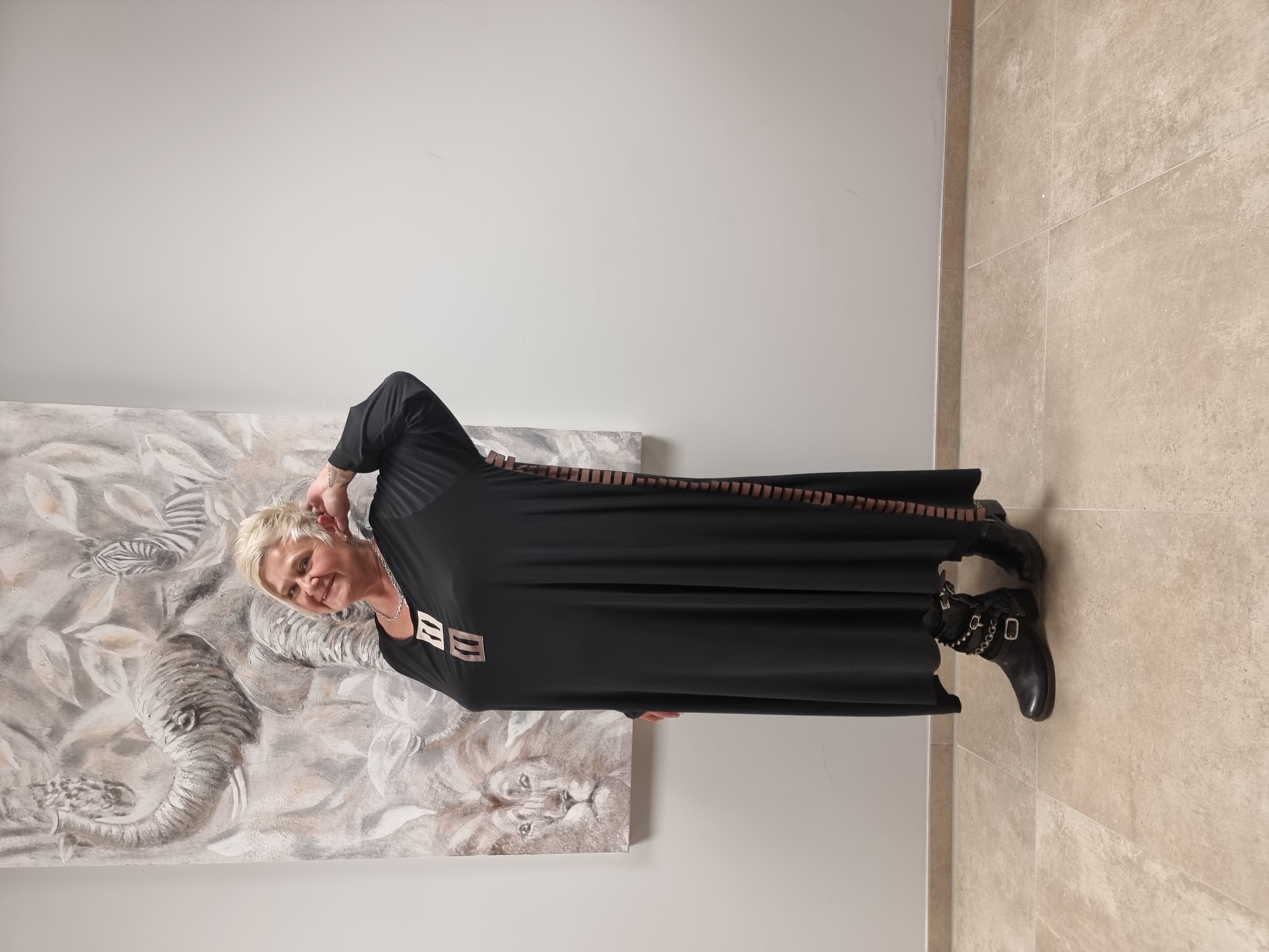 Kleid von CN-G in 4 Größen bis Größe 60/62 mit veganen Lederapplikationen in Brauntönen