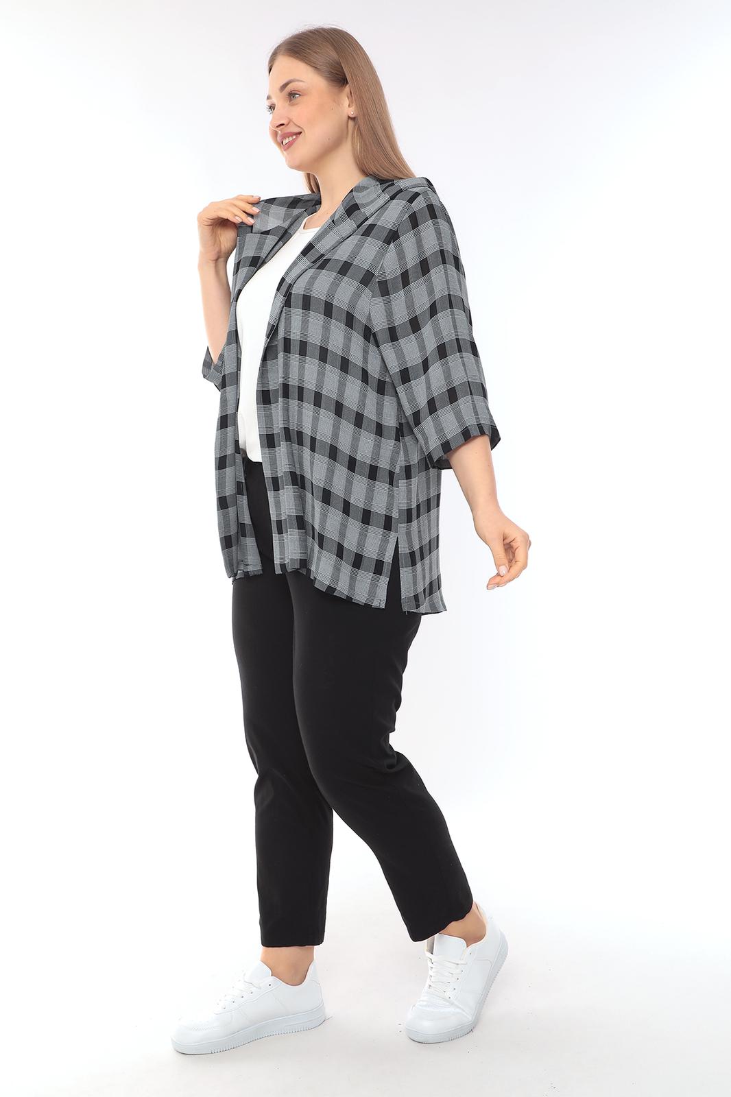 Bluse/ Jacke mit Kapuze in Blau und Pink  in Karomuster
