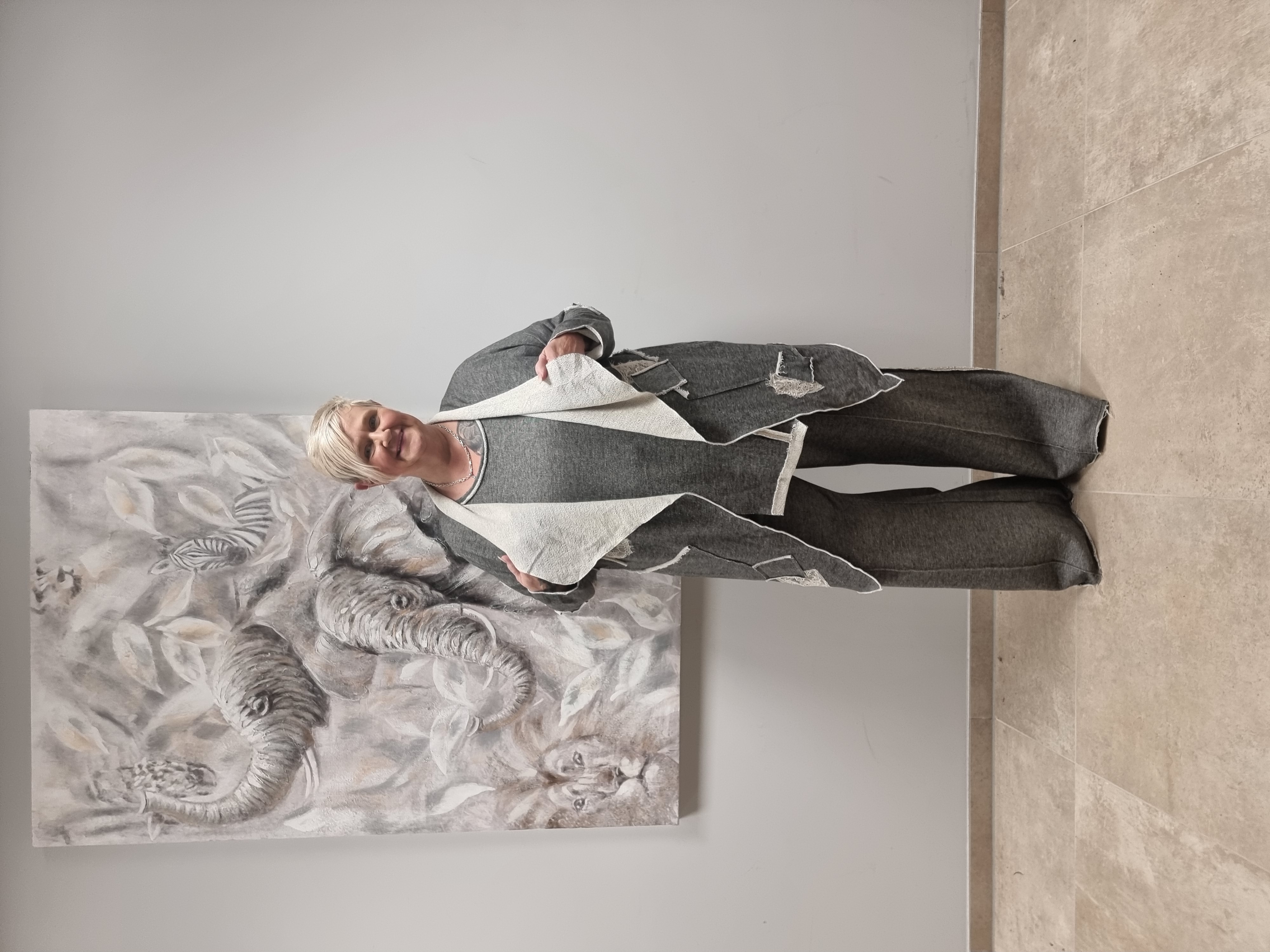 Jacke Blazer Überwurf CN-G in Grau Ecru und 3 Größen bis Größe 58/60