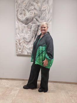 Zweiteiler mit Jacke und Marlene Hose in Smaragd Grün und Schwarz Einheitsgröße bis Gr 64