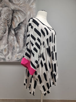 CNG Cut Out Tunika Weiss mit Schwarzen Balken und Pink