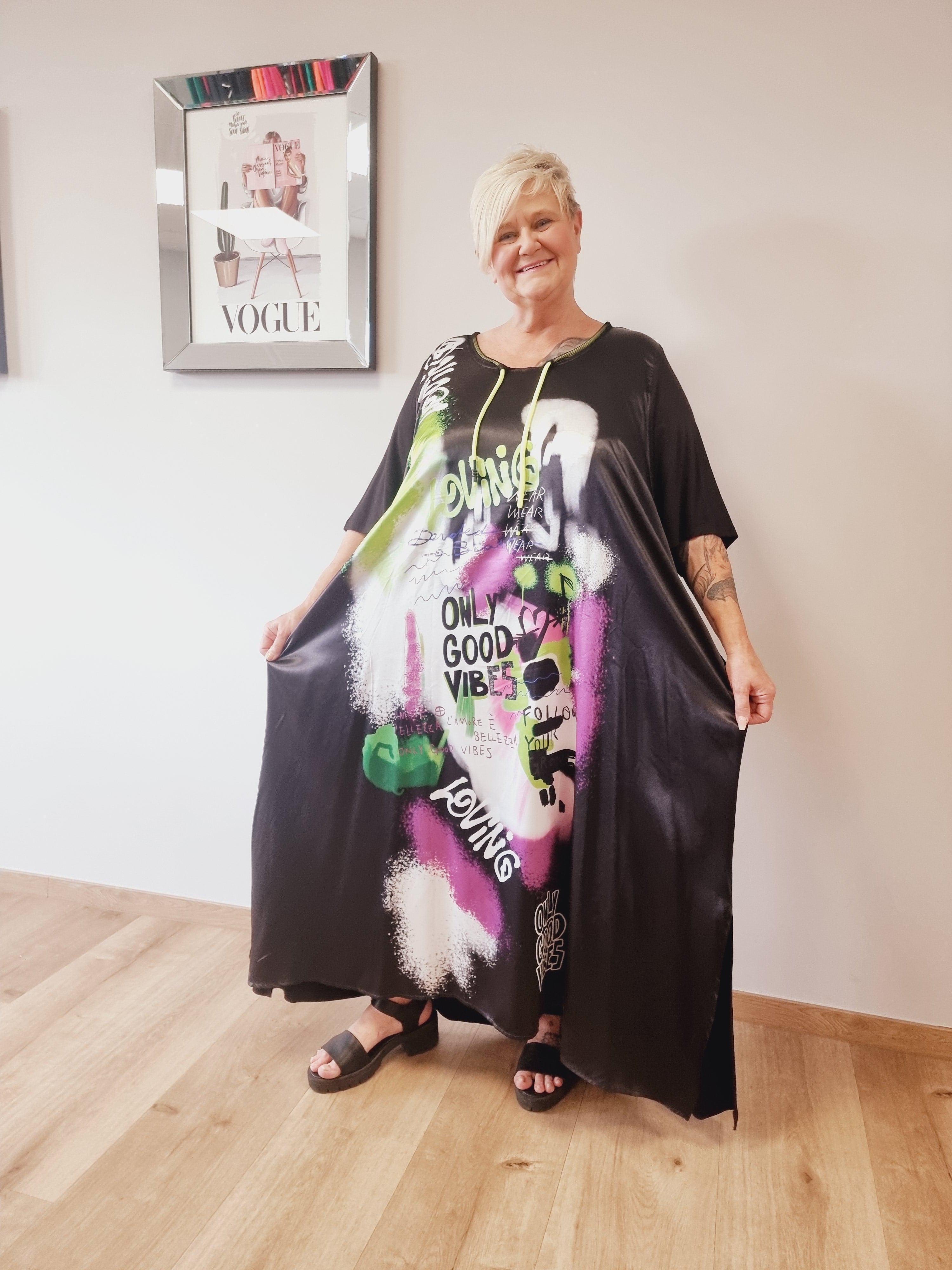 Kleid "Melanie" von CN-G Schwarz Apfelgrün 1572 Größe 38/40 - 62/64 