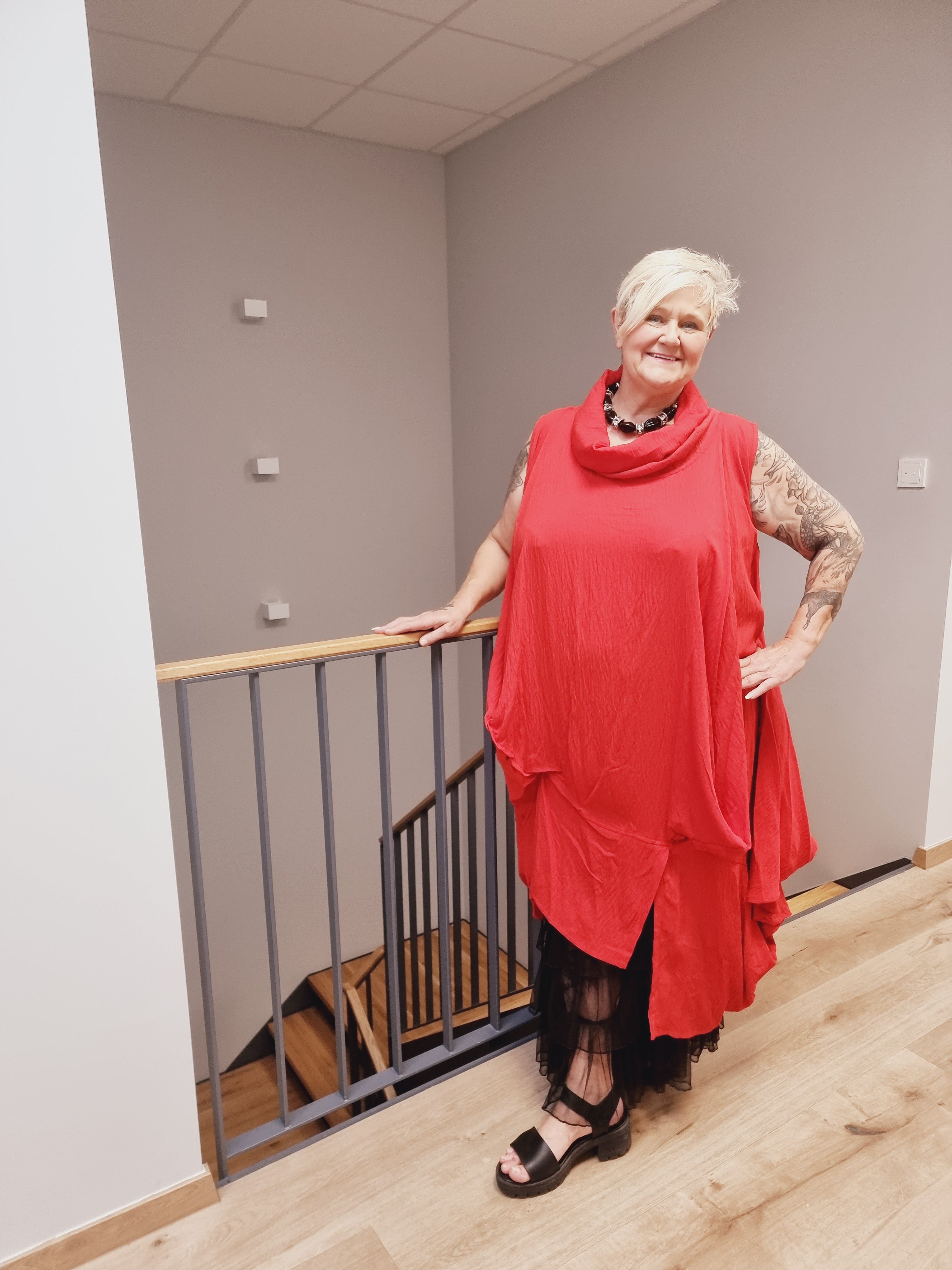 Longtunika Kleid Mädchenglück in 4 Farben und bis Größe 58/60 mit Fallkragen 
