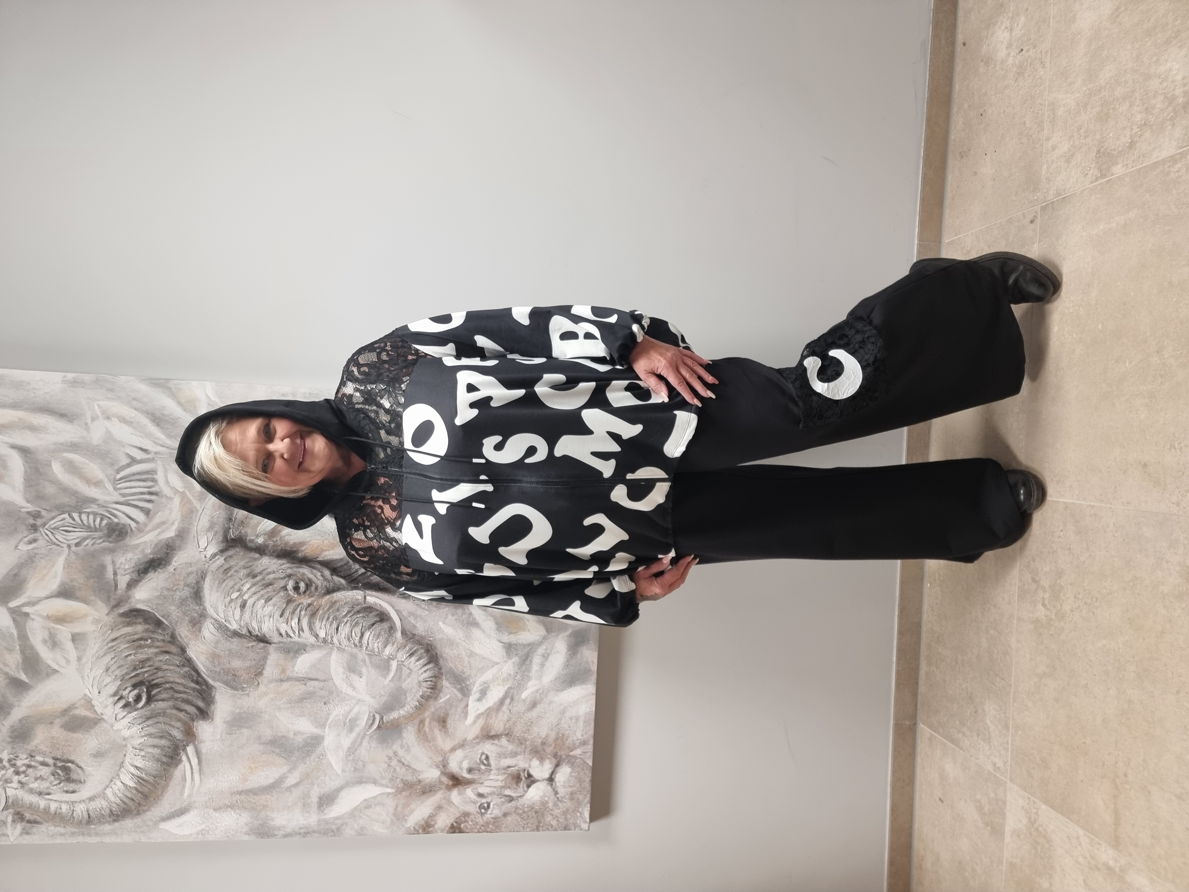 Zweiteiler mit Kapuzen Jacke und Hose in Schwarz Weiss Einheitsgröße bis Gr 62