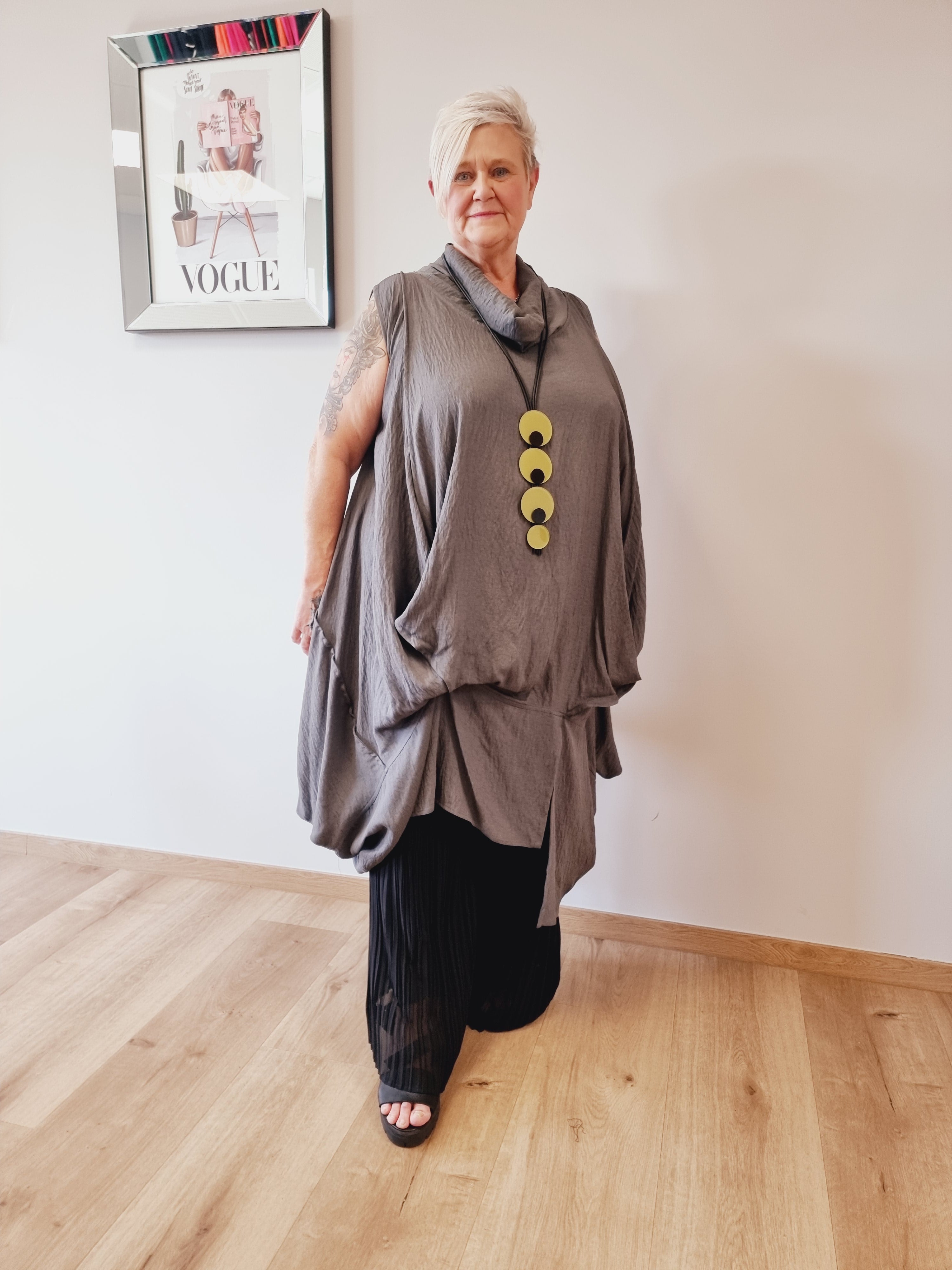 Longtunika Kleid Mädchenglück in 4 Farben und bis Größe 58/60 mit Fallkragen 