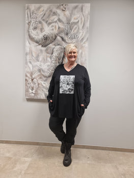 Tunika von CN-G aus Jersey mit Katze Motiv in 3 Größen bis Gr 60