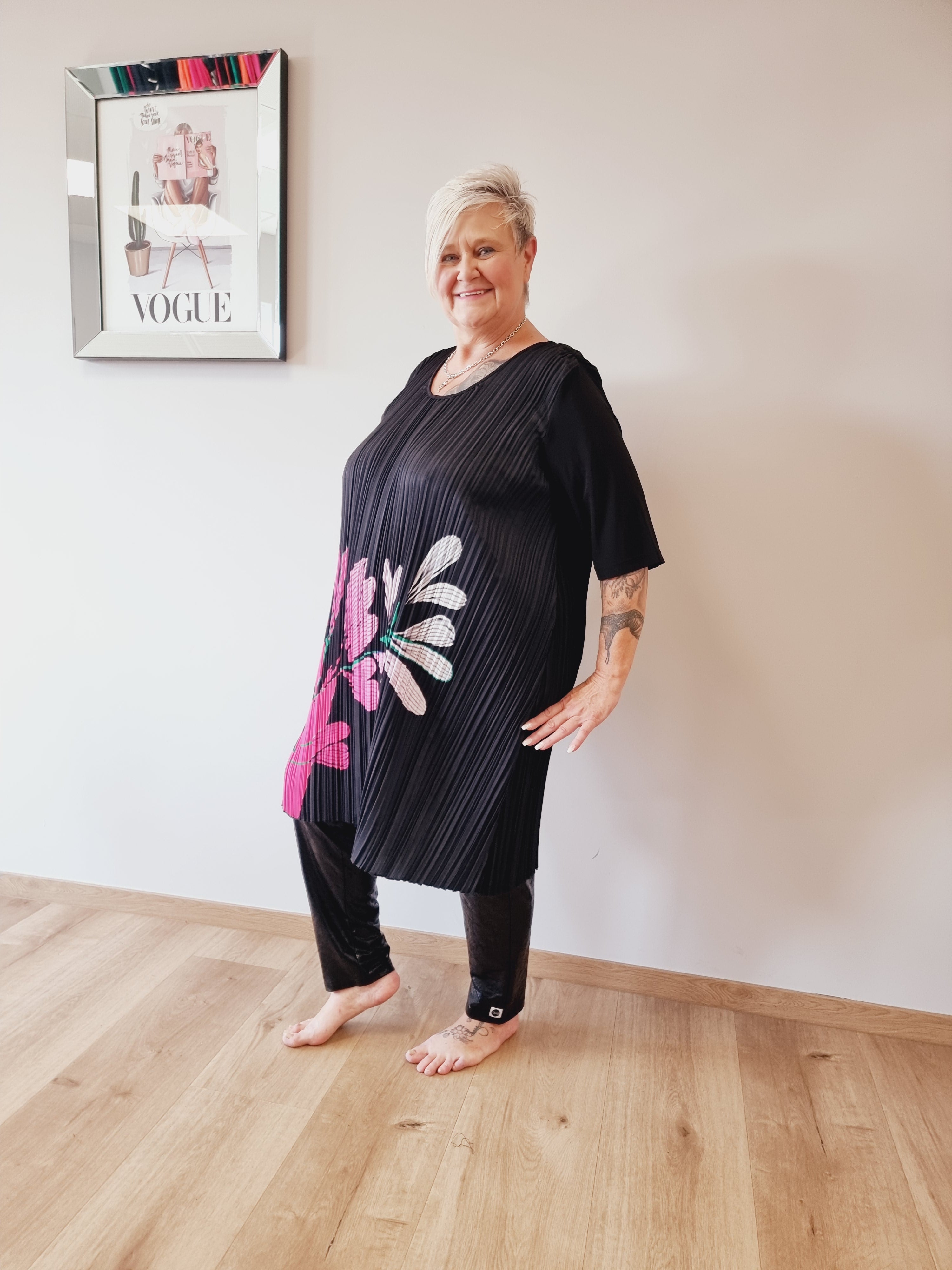 CN-G Plissee Kleid in Schwarz Pink bis Gr 56/58