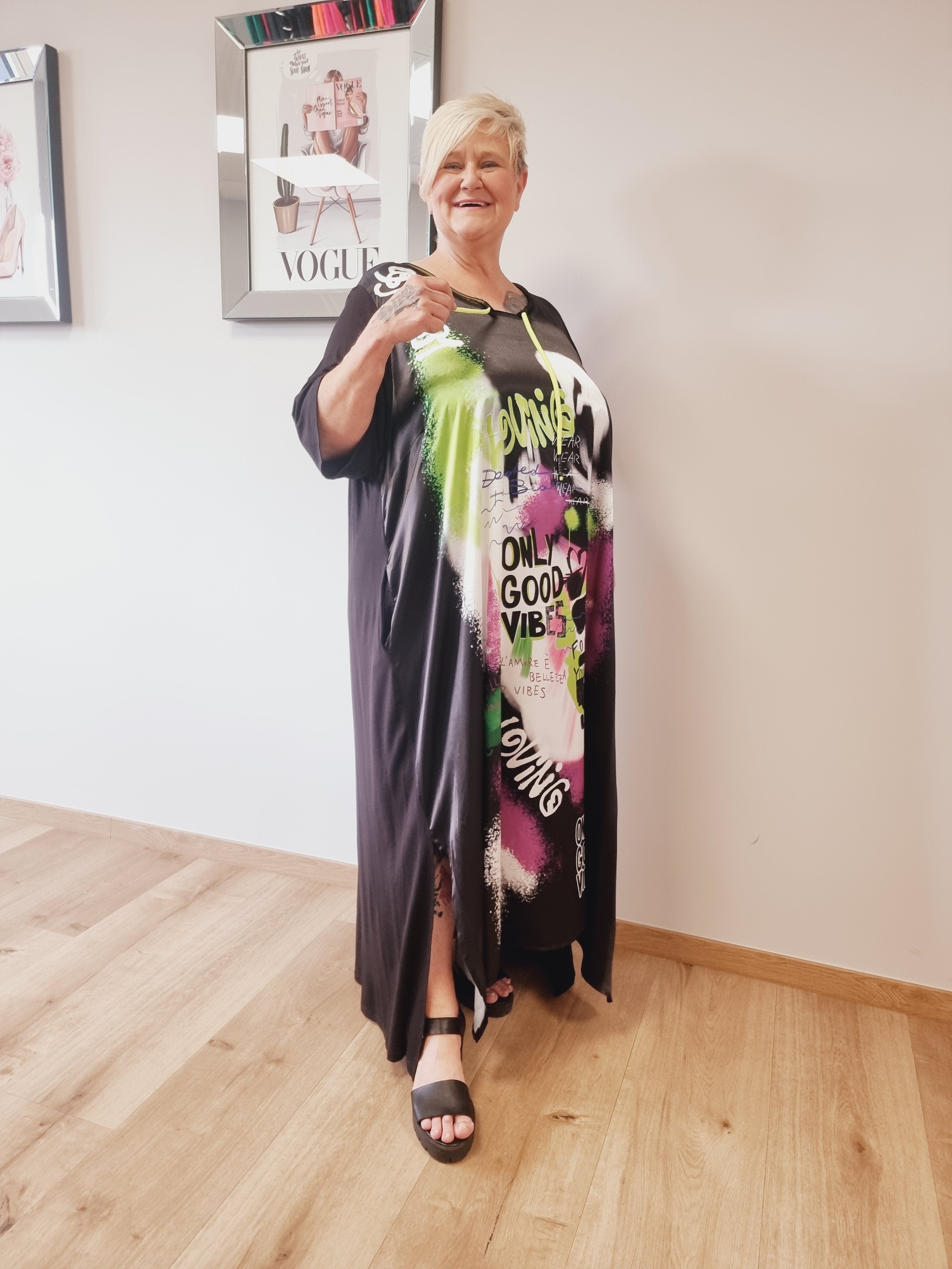 Kleid "Melanie" von CN-G Schwarz Apfelgrün 1572 Größe 38/40 - 62/64 