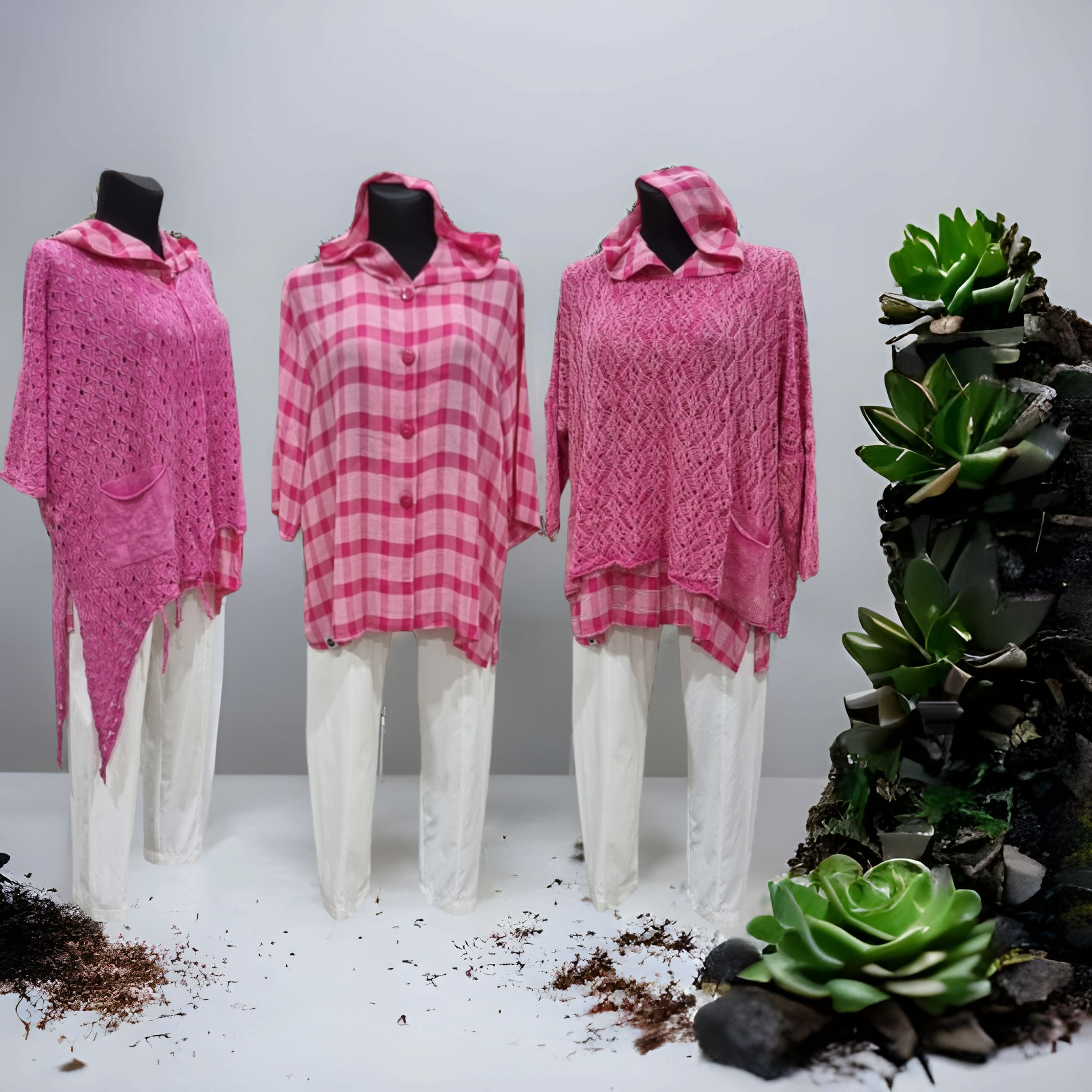 Bluse/ Jacke mit Kapuze in Blau und Pink  in Karomuster