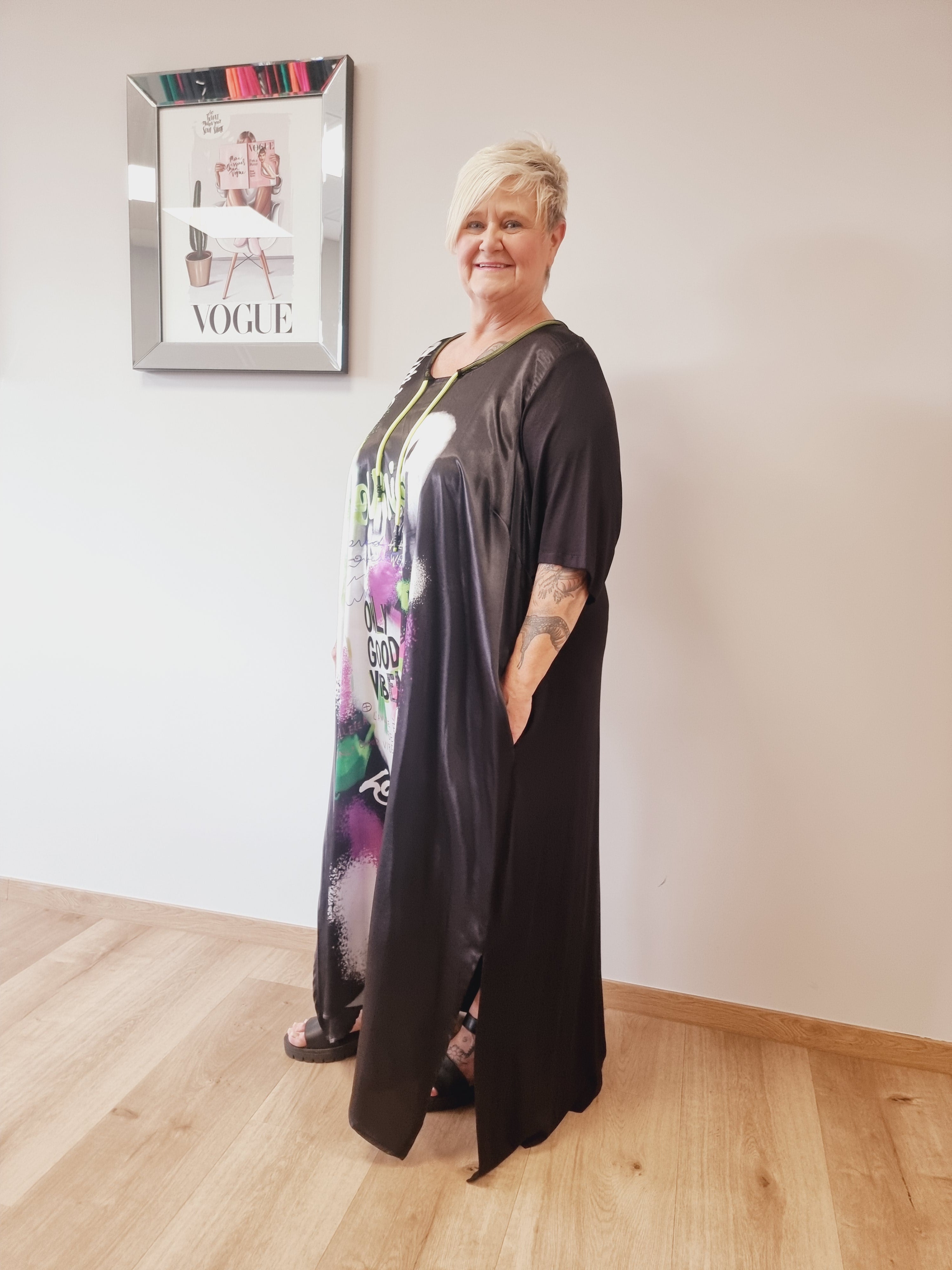 Kleid "Melanie" von CN-G Schwarz Apfelgrün 1572 Größe 38/40 - 62/64 