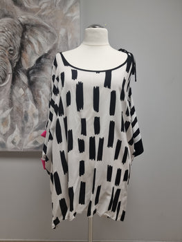 CNG Cut Out Tunika Weiss mit Schwarzen Balken und Pink