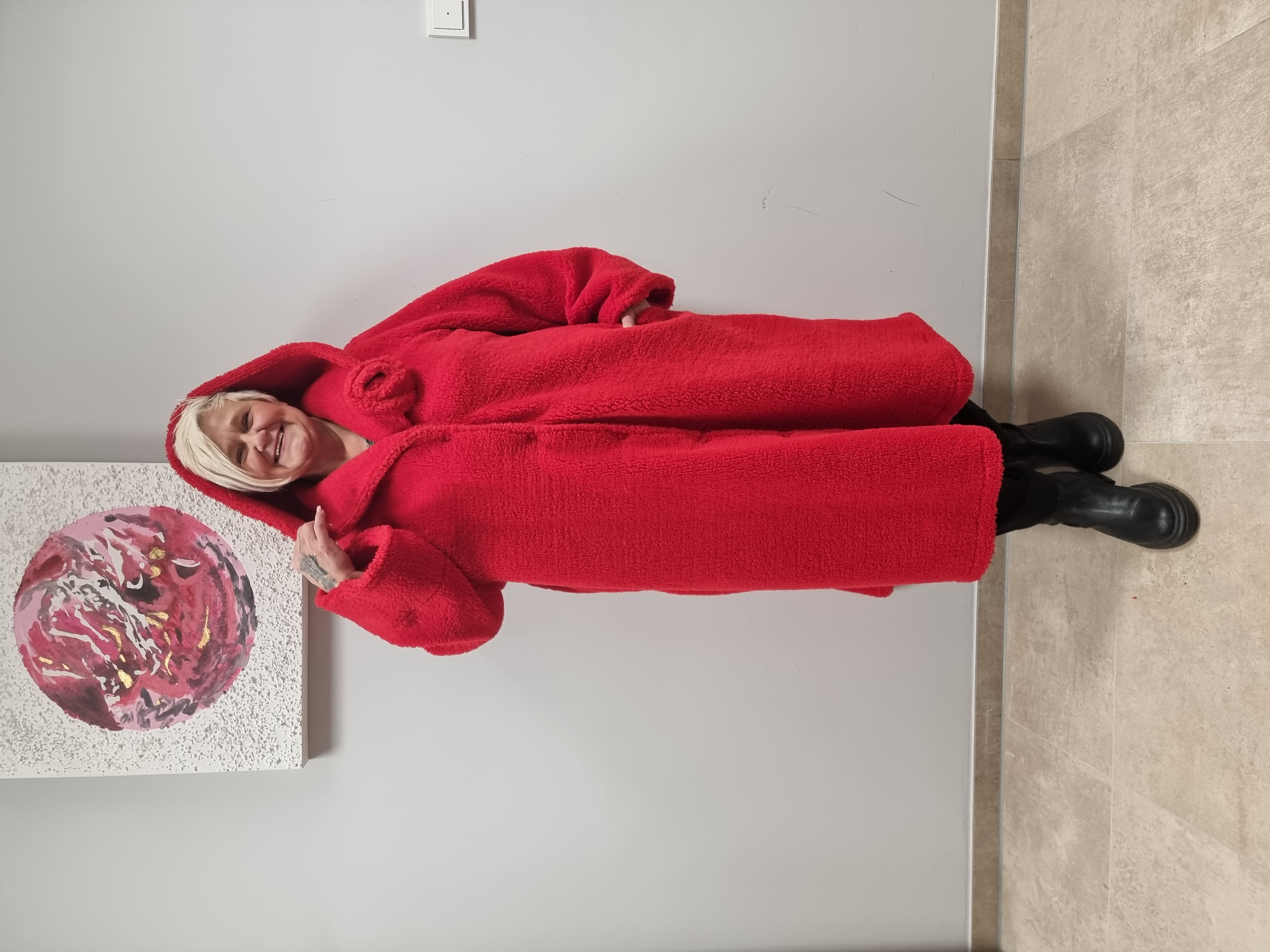 CN-G Teddy Mantel mit Kapuze in blau und rot 4 Größen bis Größe 62