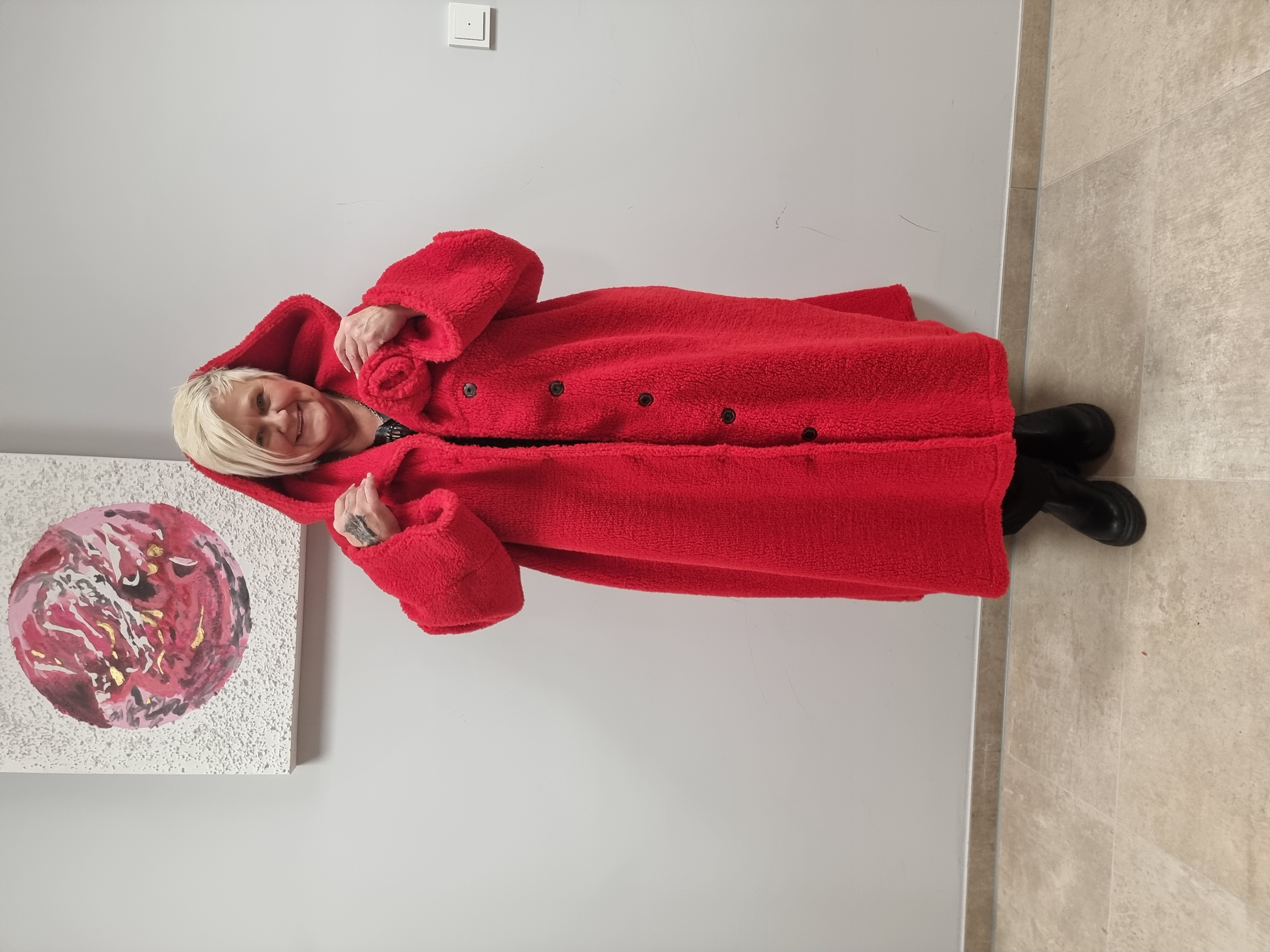 CN-G Teddy Mantel mit Kapuze in blau und rot 4 Größen bis Größe 62